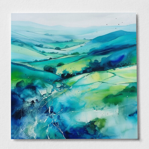 Watercolour landscape painting of the Southdowns