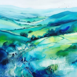 Watercolour landscape painting of the Southdowns