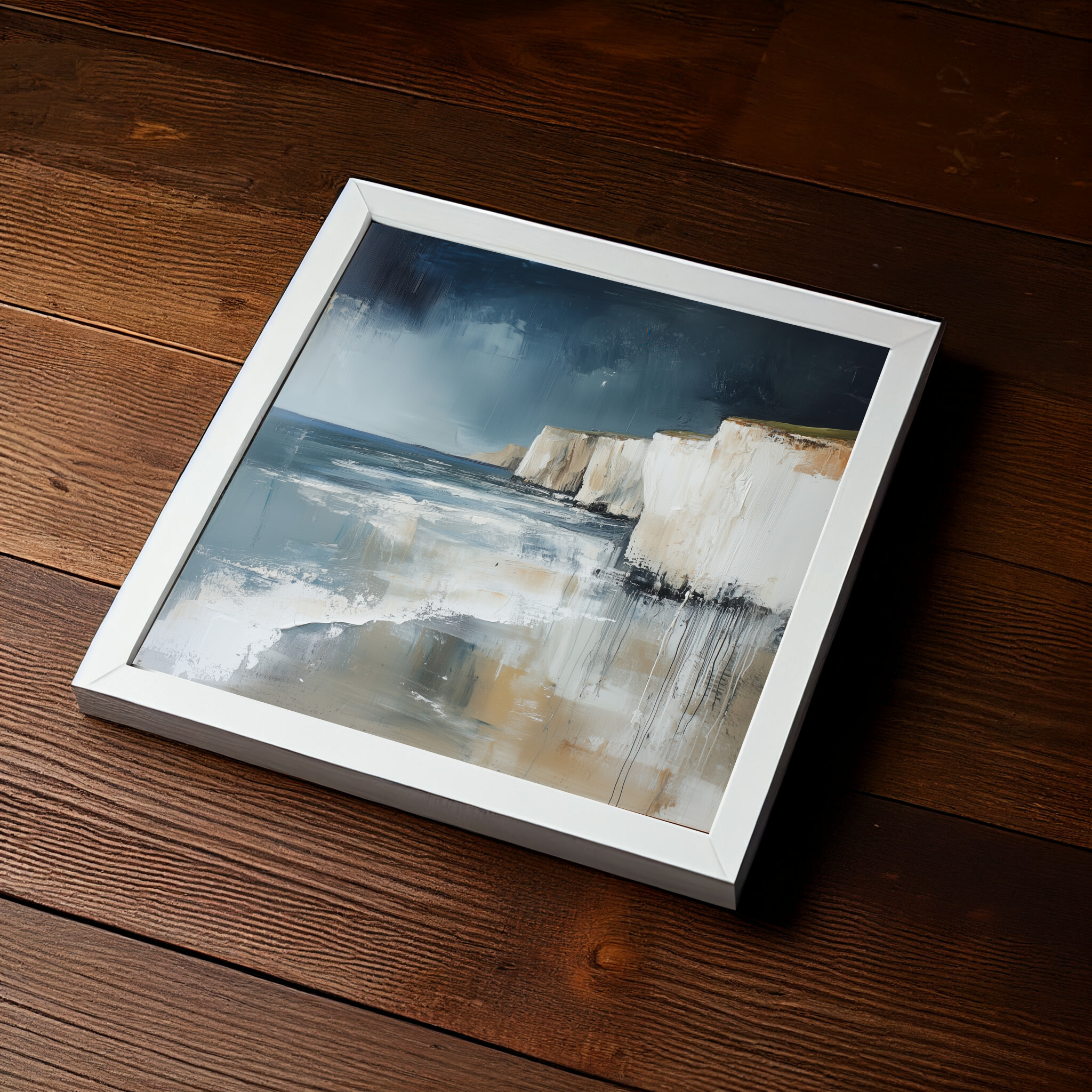 Birling Gap Abstract Blue Earth Tones Living Room Wall Art | Coastal Canvas Print -