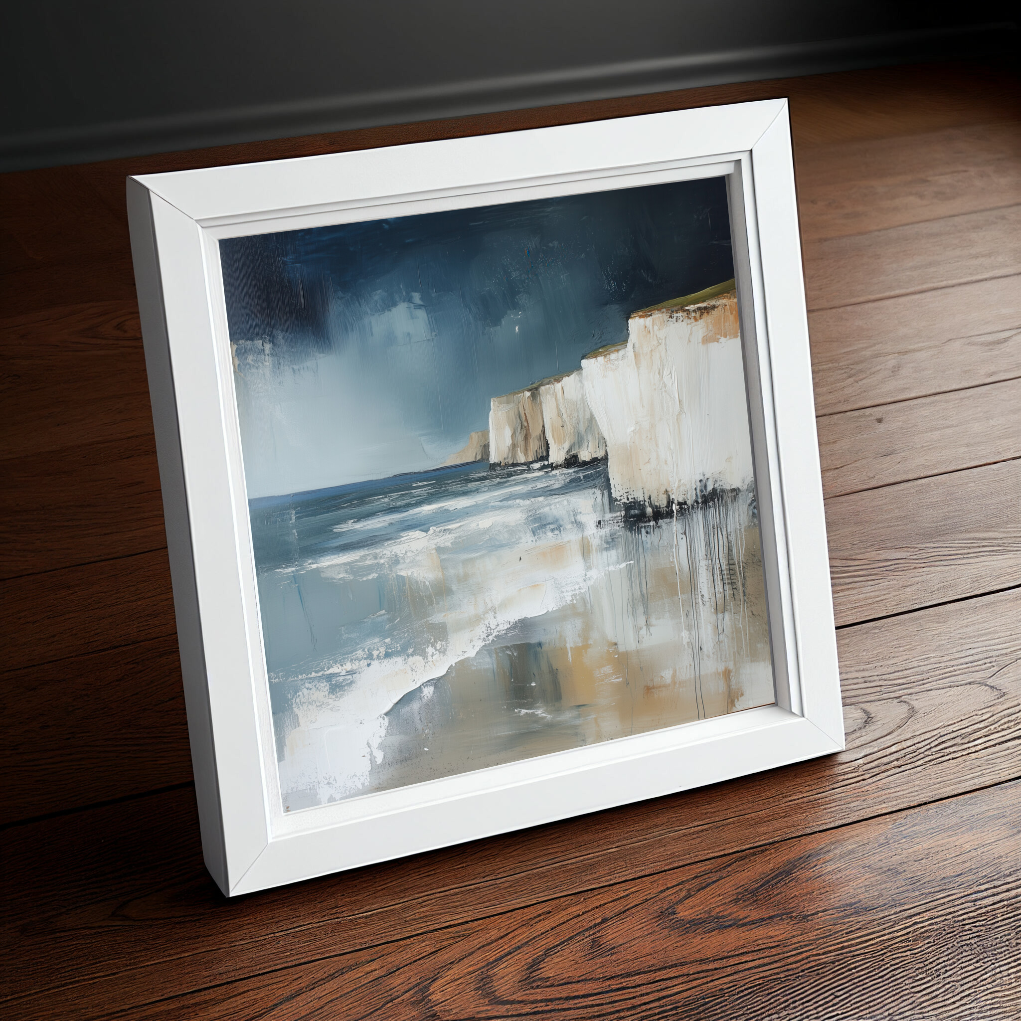 Birling Gap Abstract Blue Earth Tones Living Room Wall Art | Coastal Canvas Print -
