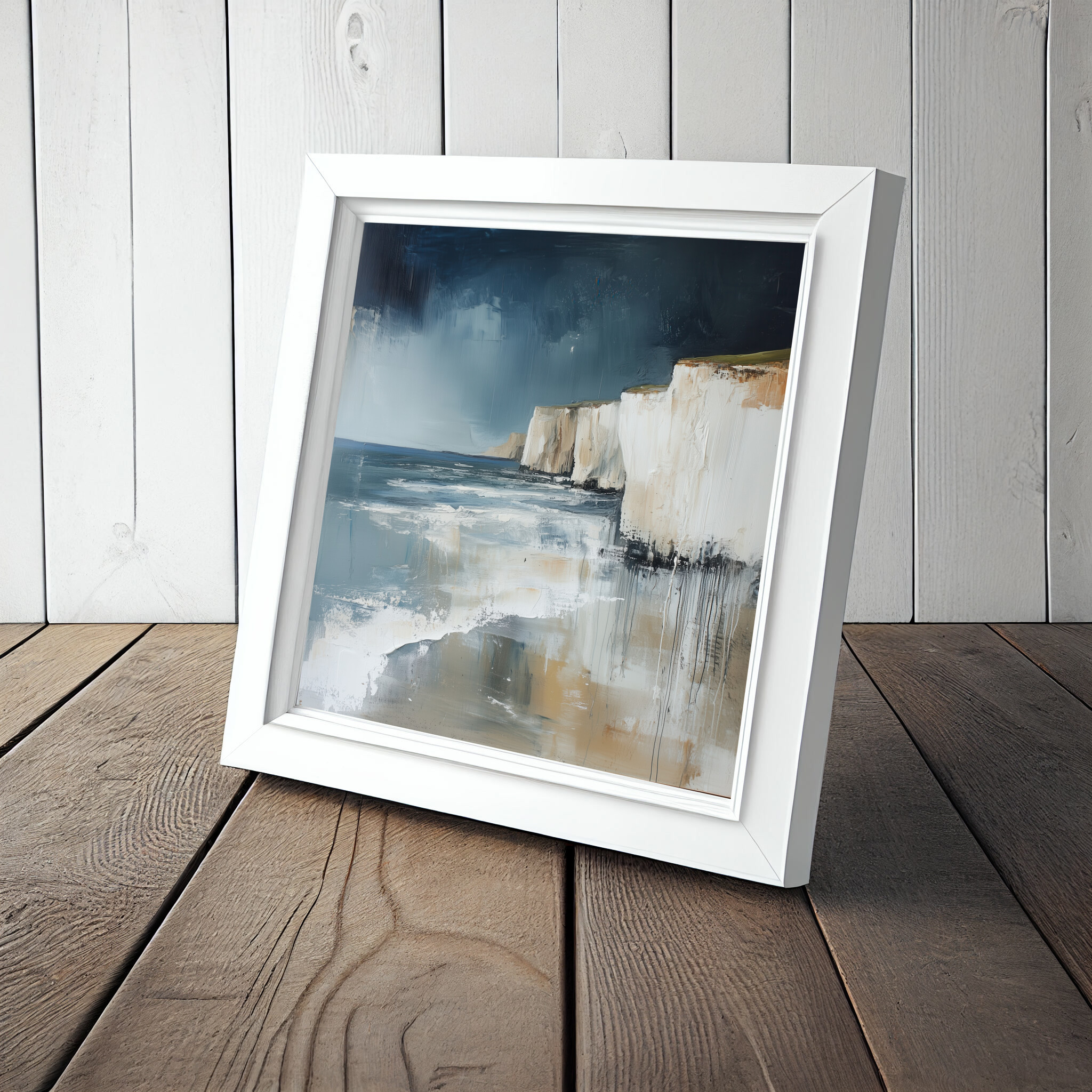 Birling Gap Abstract Blue Earth Tones Living Room Wall Art | Coastal Canvas Print -