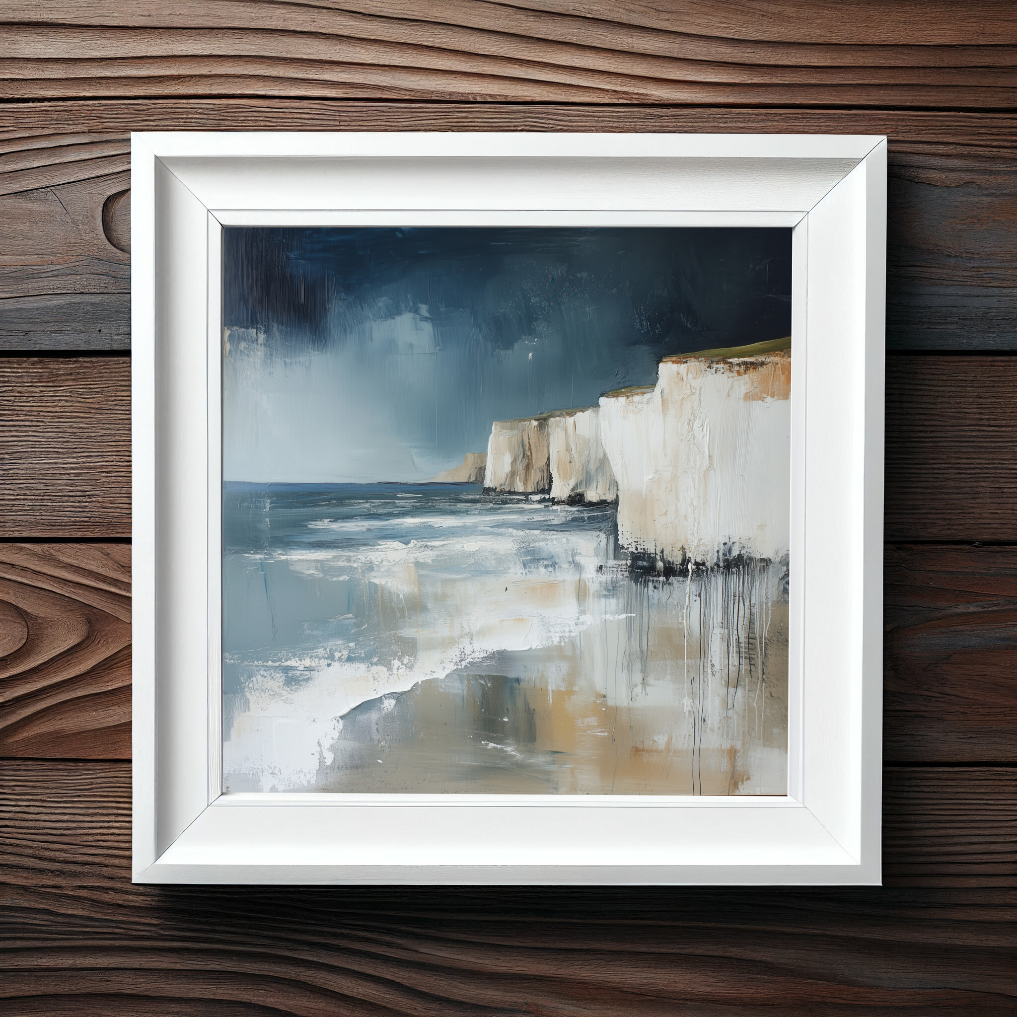 Birling Gap Abstract Blue Earth Tones Living Room Wall Art | Coastal Canvas Print -