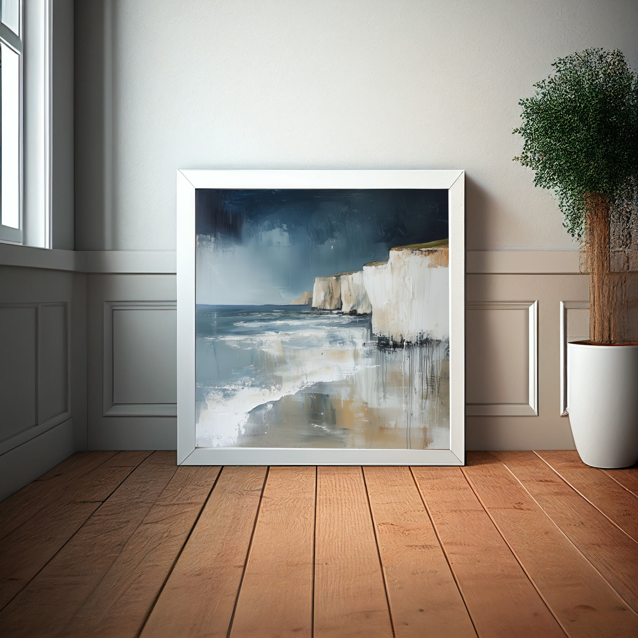 Birling Gap Abstract Blue Earth Tones Living Room Wall Art | Coastal Canvas Print -