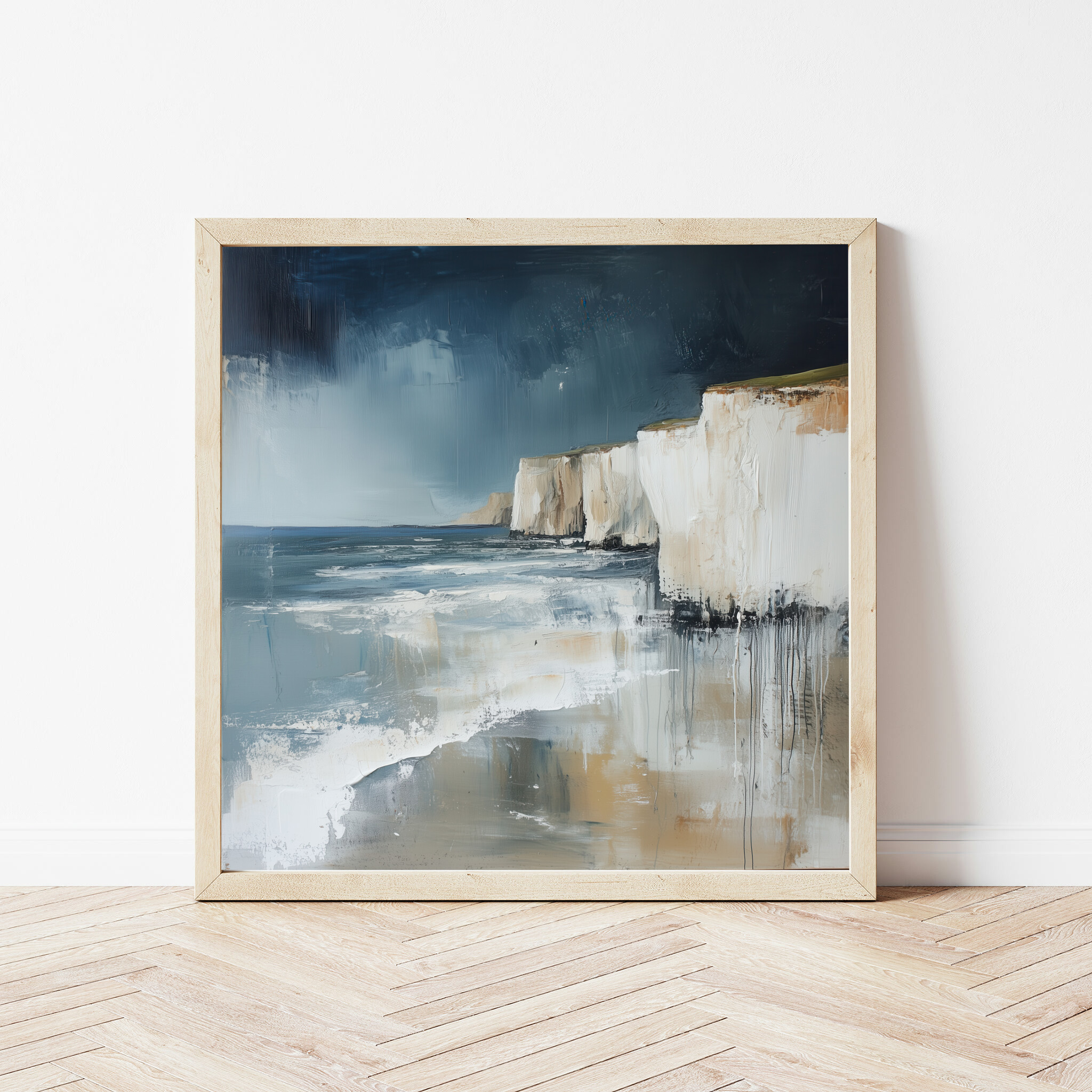 Birling Gap Abstract Blue Earth Tones Living Room Wall Art | Coastal Canvas Print -