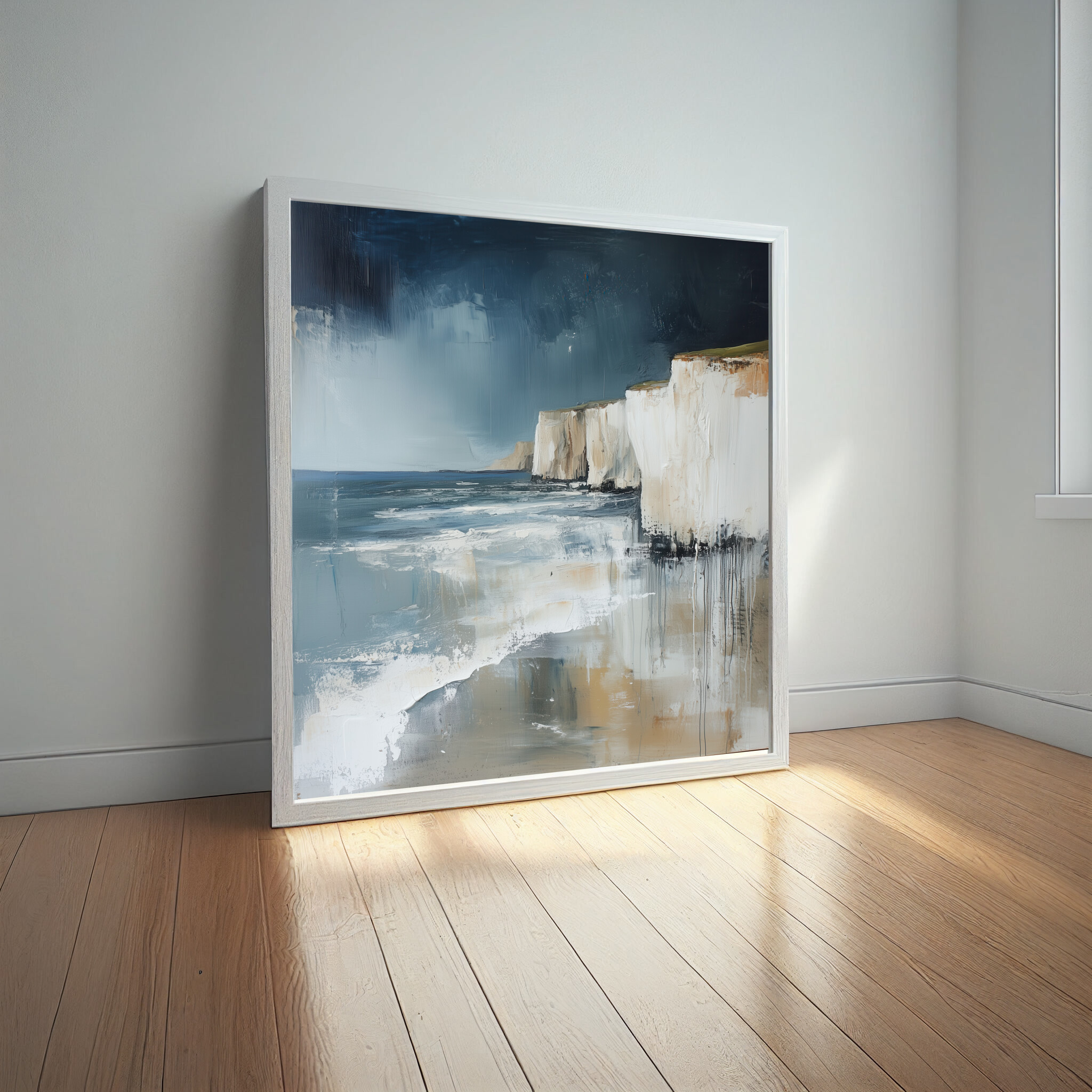 Birling Gap Abstract Blue Earth Tones Living Room Wall Art | Coastal Canvas Print -