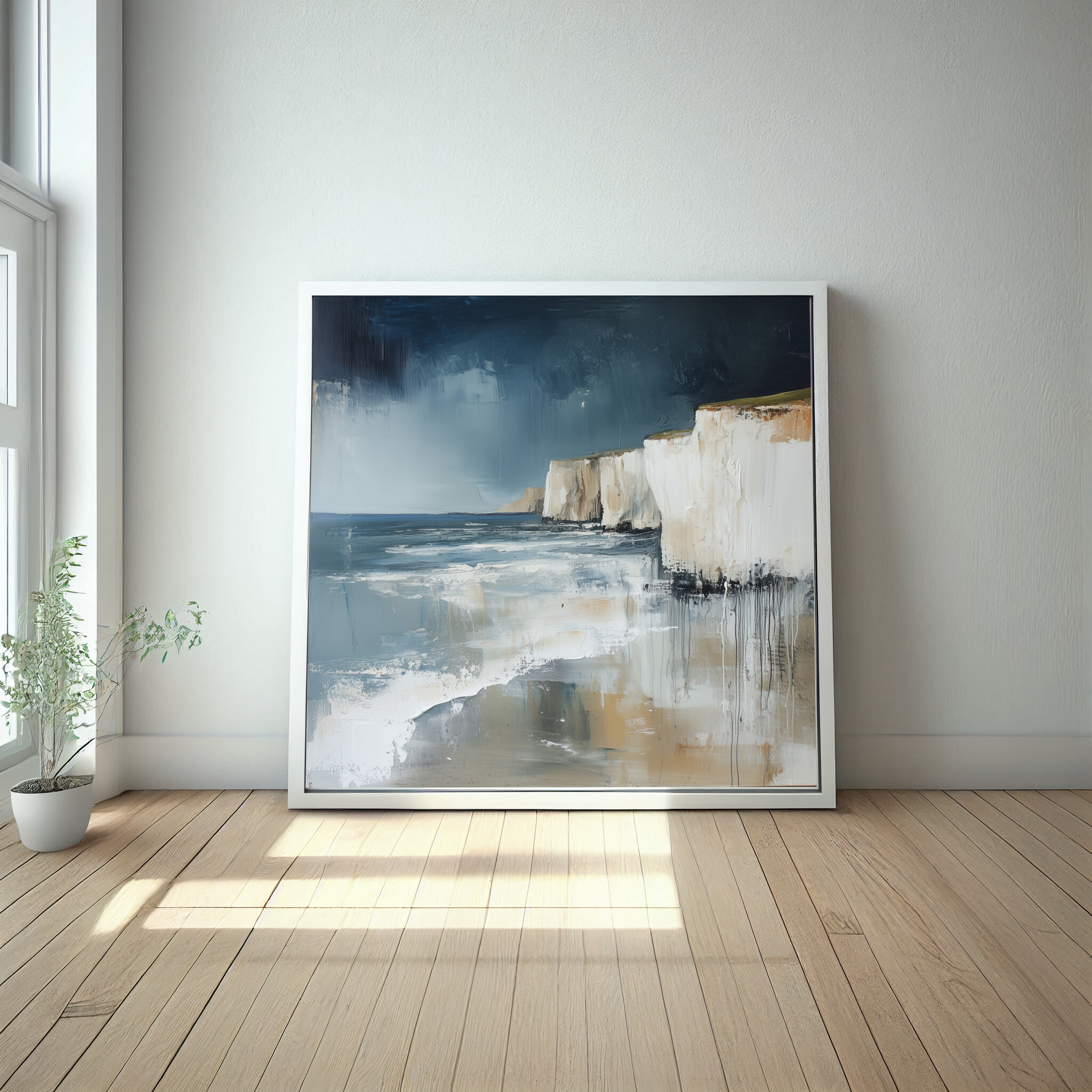 Birling Gap Abstract Blue Earth Tones Living Room Wall Art | Coastal Canvas Print -