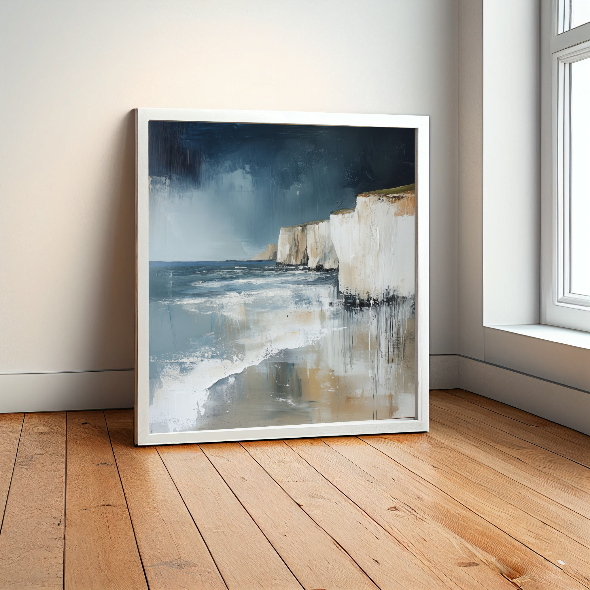Birling Gap Abstract Blue Earth Tones Living Room Wall Art | Coastal Canvas Print -