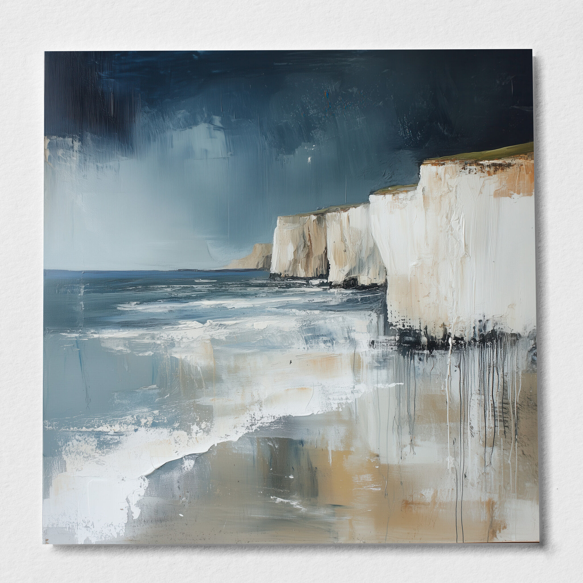 Birling Gap Abstract Blue Earth Tones Living Room Wall Art | Coastal Canvas Print - P
