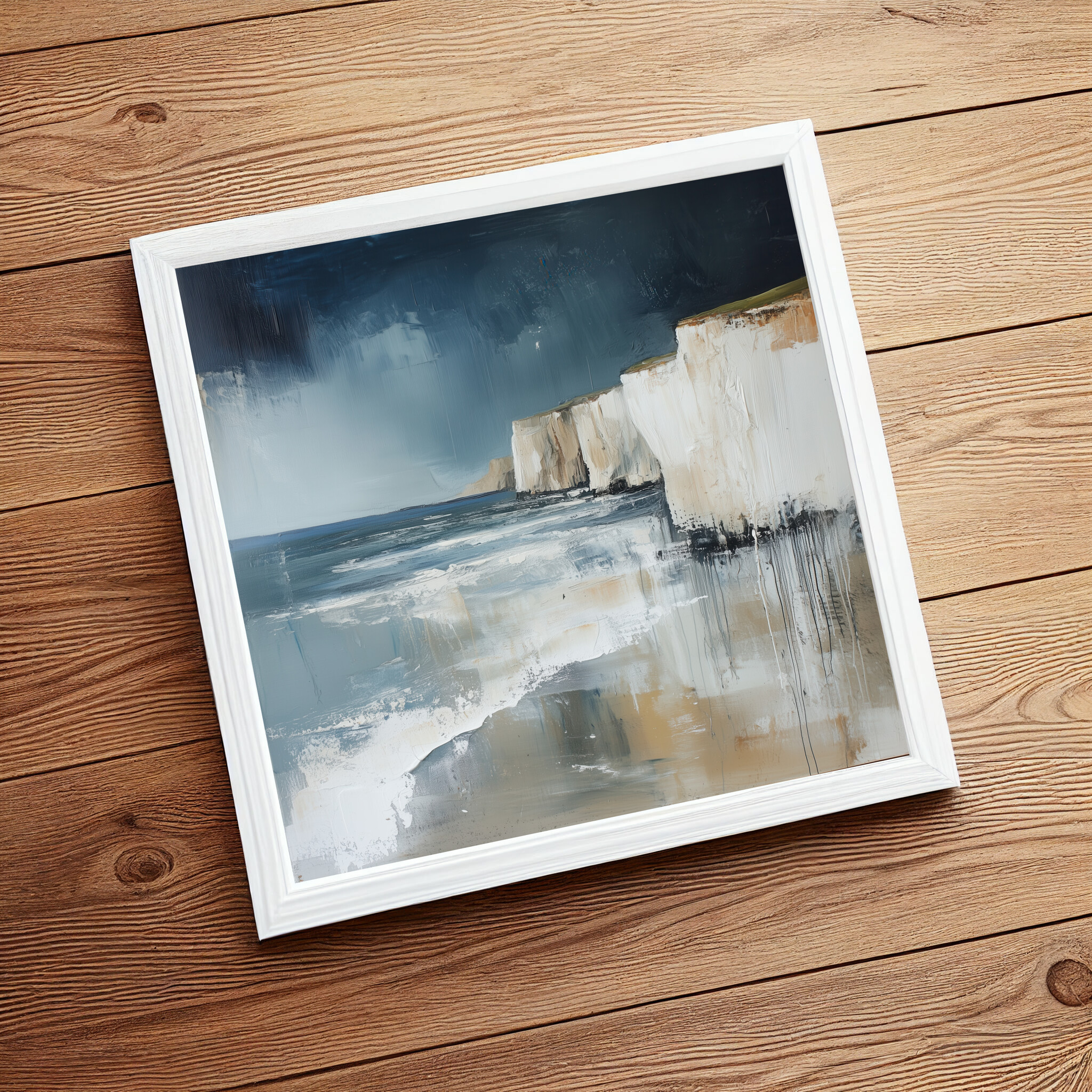 Birling Gap Abstract Blue Earth Tones Living Room Wall Art | Coastal Canvas Print -