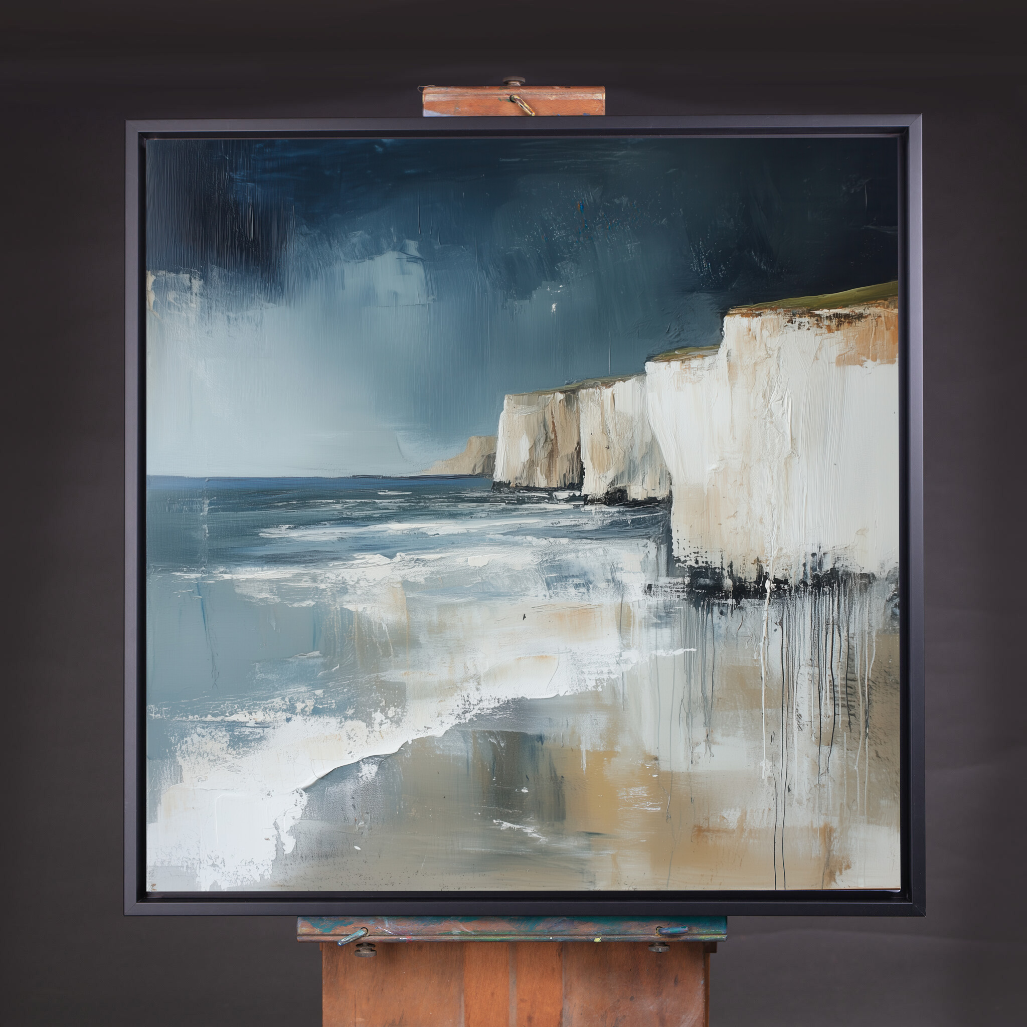 Birling Gap Abstract Blue Earth Tones Living Room Wall Art | Coastal Canvas Print - CBF