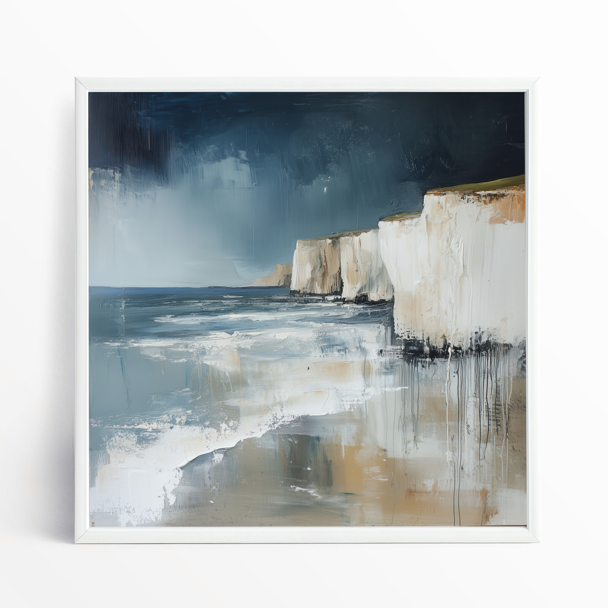 Birling Gap Abstract Blue Earth Tones Living Room Wall Art | Coastal Canvas Print - WFP