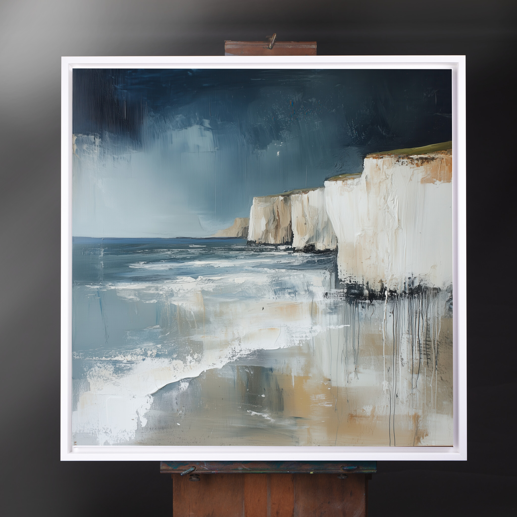 Birling Gap Abstract Blue Earth Tones Living Room Wall Art | Coastal Canvas Print - CWF