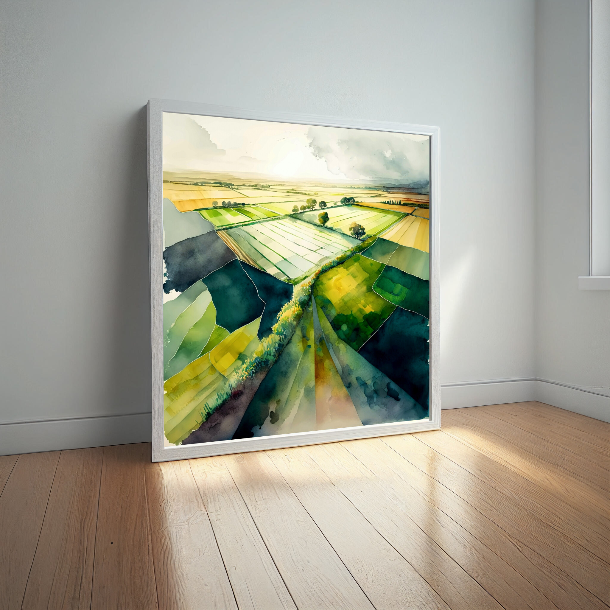 Sussex Countryside Watercolour Green Landscape Living Room Wall Art | Home Decor Gift -