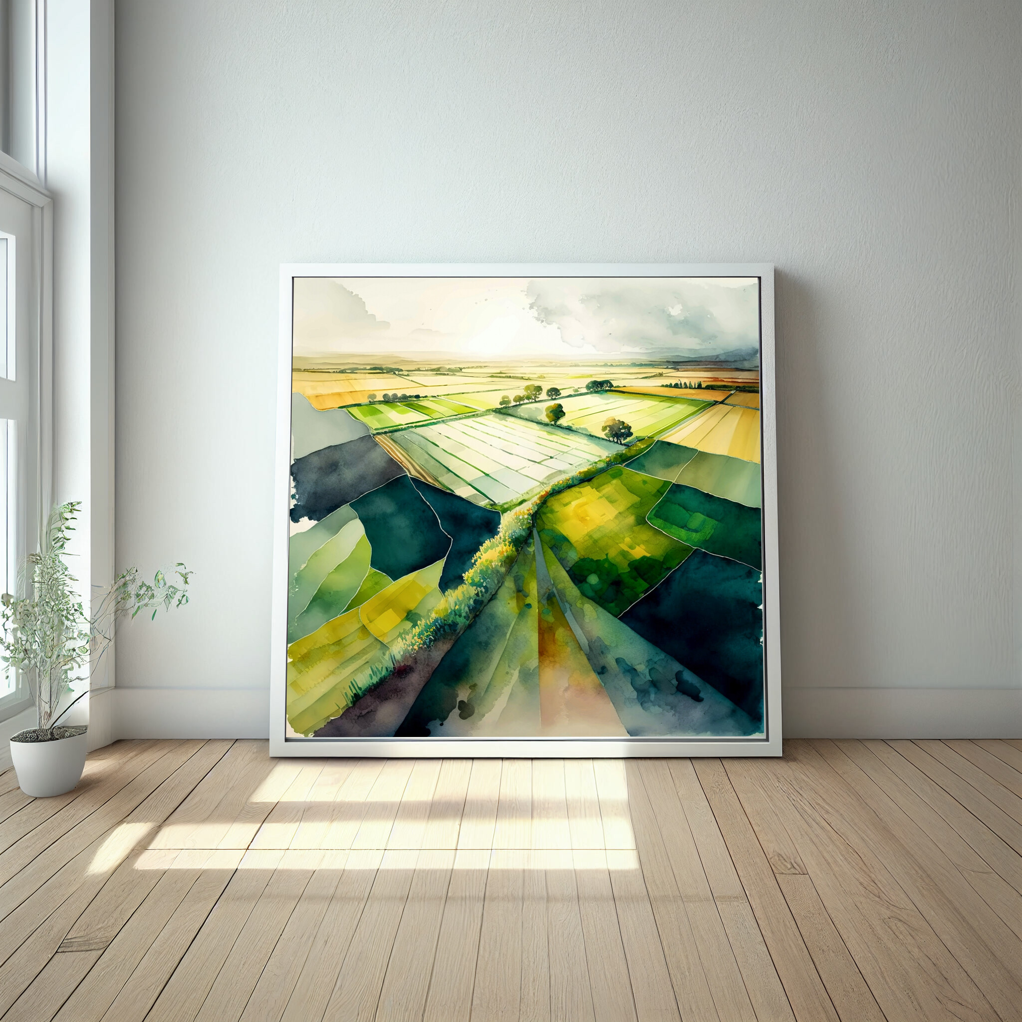 Sussex Countryside Watercolour Green Landscape Living Room Wall Art | Home Decor Gift -