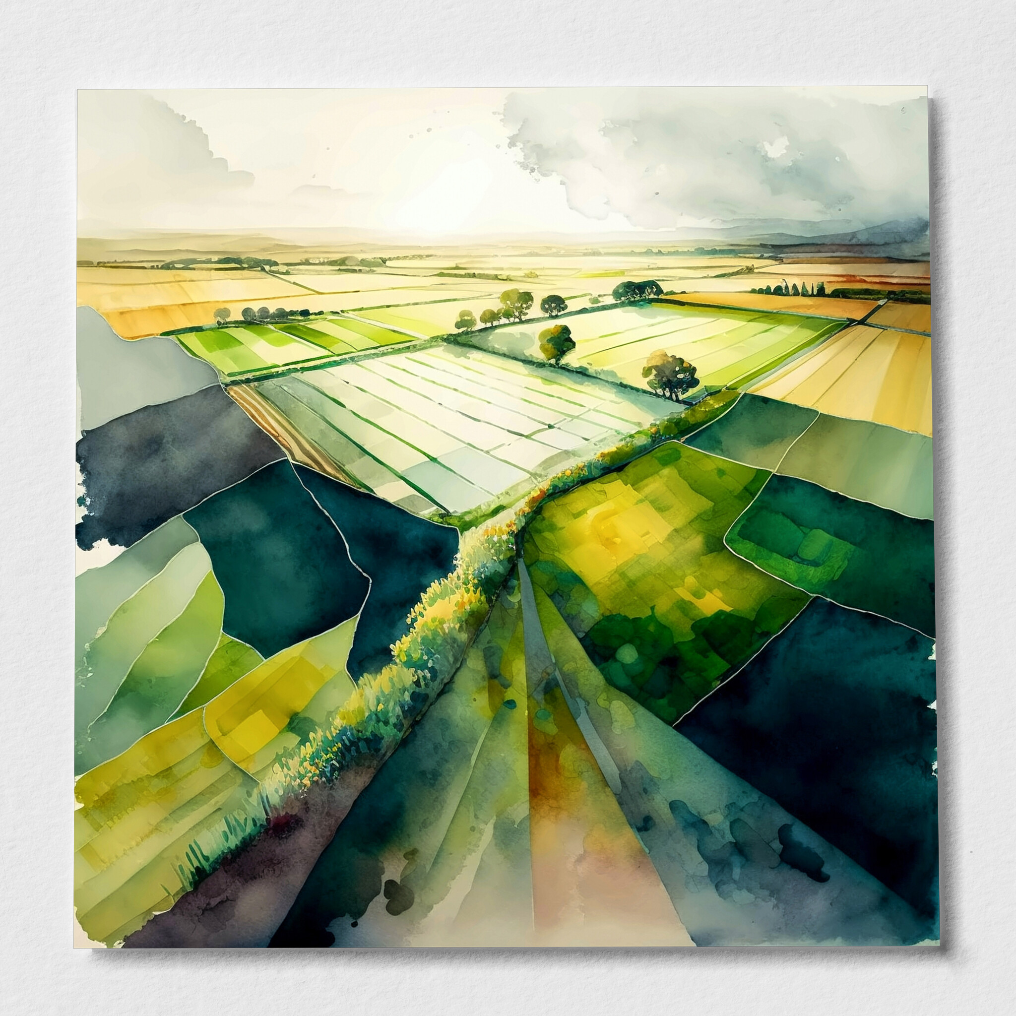 Sussex Countryside Watercolour Green Landscape Living Room Wall Art | Home Decor Gift - P