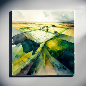 Sussex Countryside Watercolour Green Landscape Living Room Wall Art | Home Decor Gift - C