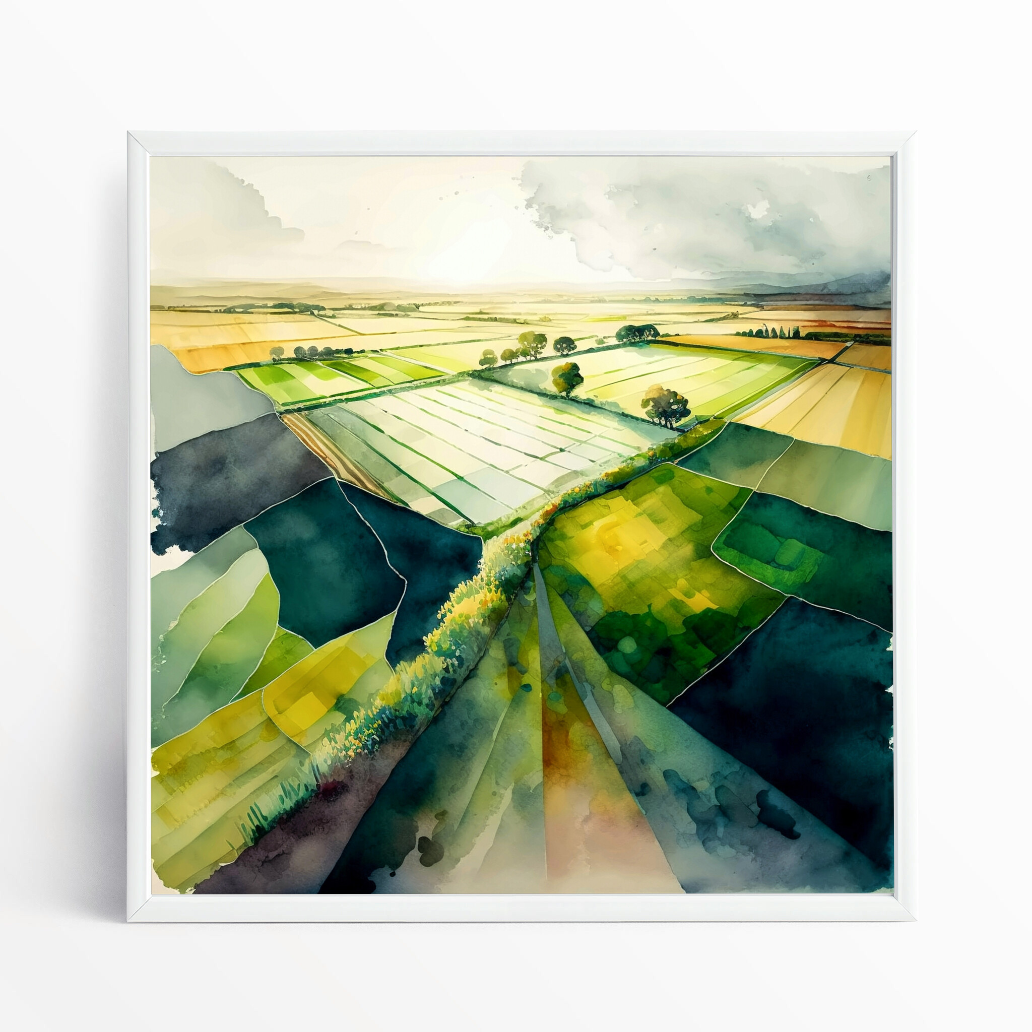 Sussex Countryside Watercolour Green Landscape Living Room Wall Art | Home Decor Gift - WFP
