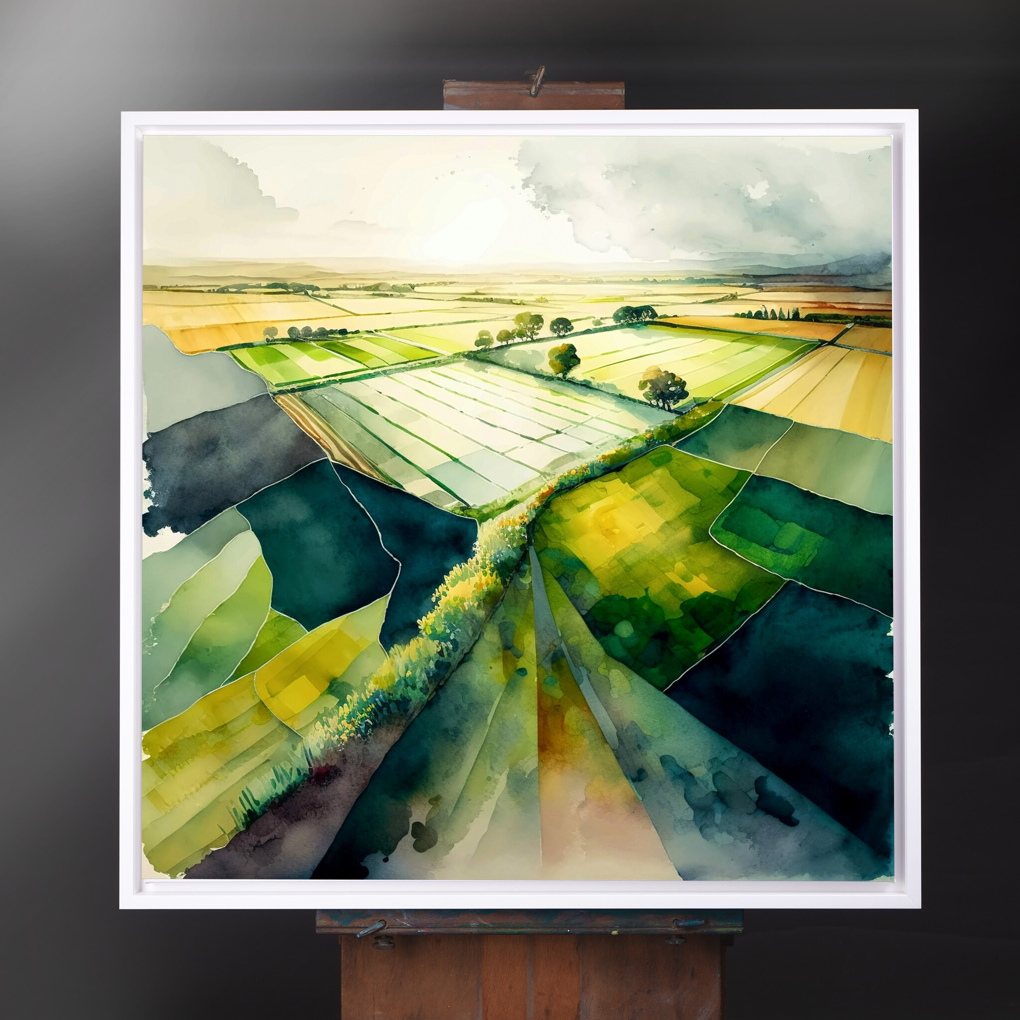 Sussex Countryside Watercolour Green Landscape Living Room Wall Art | Home Decor Gift - CWF
