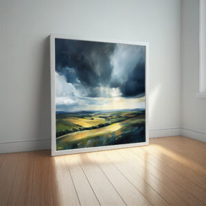 Southdowns Impressionist Landscape Green Fields Wall Art | Living Room Decor - impressionist, landscape, blue sky, living room art, bedroom decor