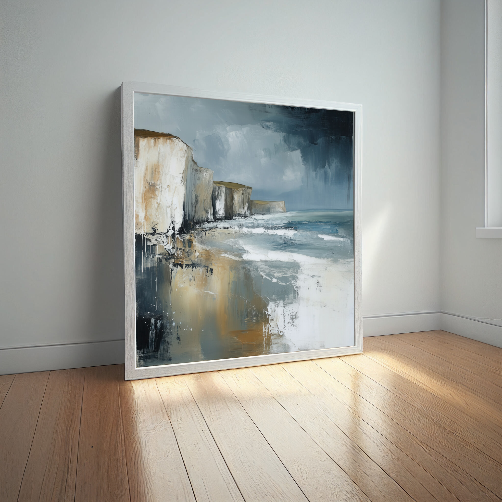 Birling Gap Impressionist Blue Earth Tones Living Room Wall Art | Coastal Home Decor -