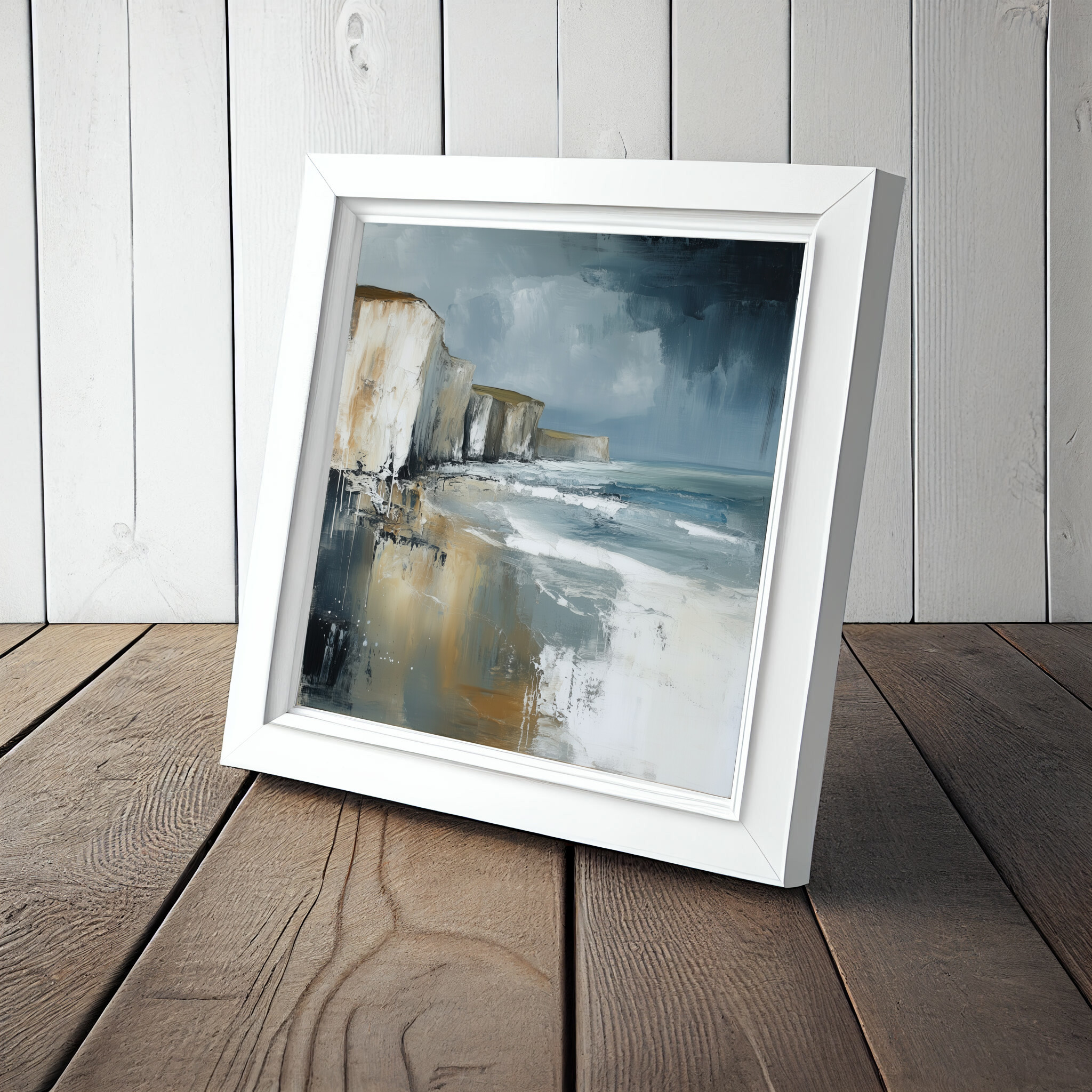Birling Gap Impressionist Blue Earth Tones Living Room Wall Art | Coastal Home Decor -