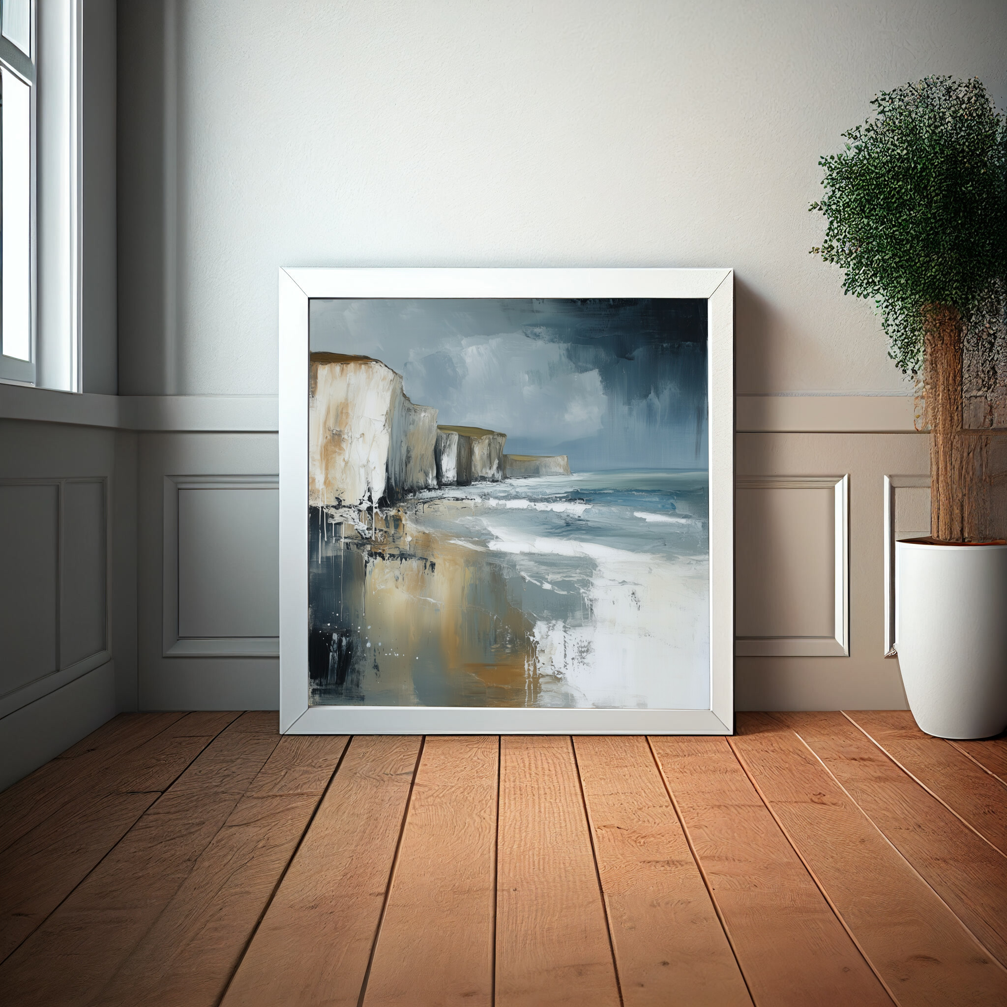 Birling Gap Impressionist Blue Earth Tones Living Room Wall Art | Coastal Home Decor -