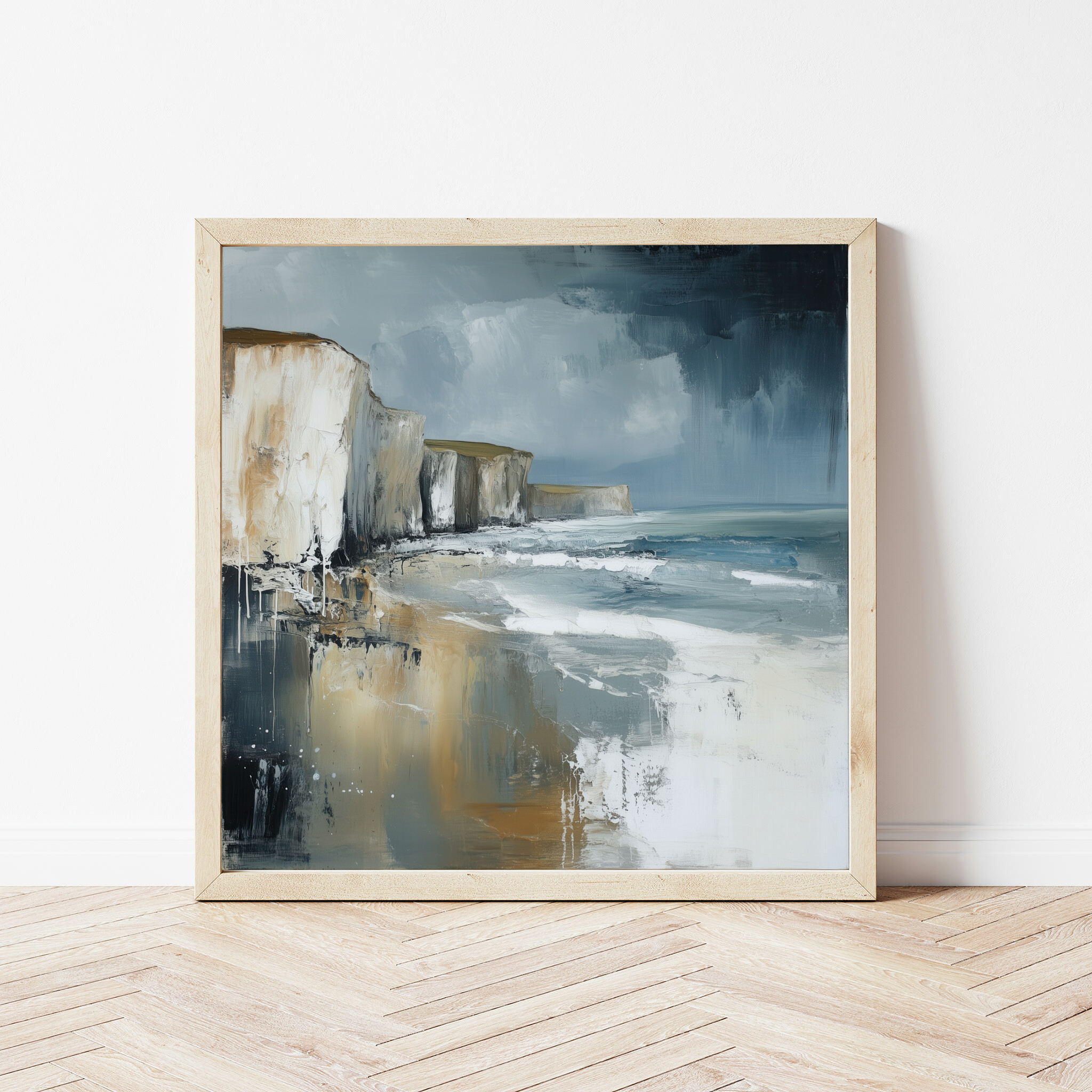 Birling Gap Impressionist Blue Earth Tones Living Room Wall Art | Coastal Home Decor -