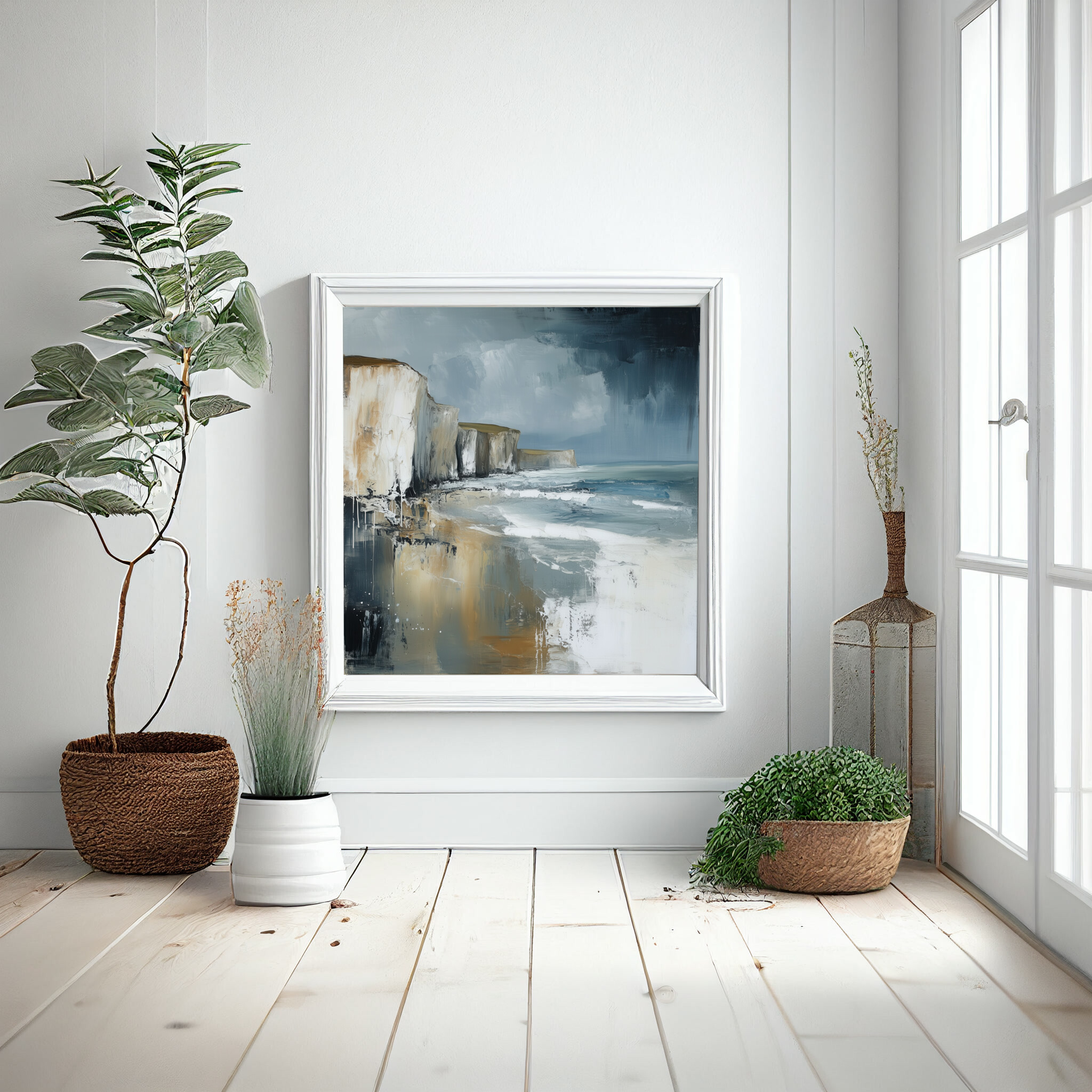 Birling Gap Impressionist Blue Earth Tones Living Room Wall Art | Coastal Home Decor -