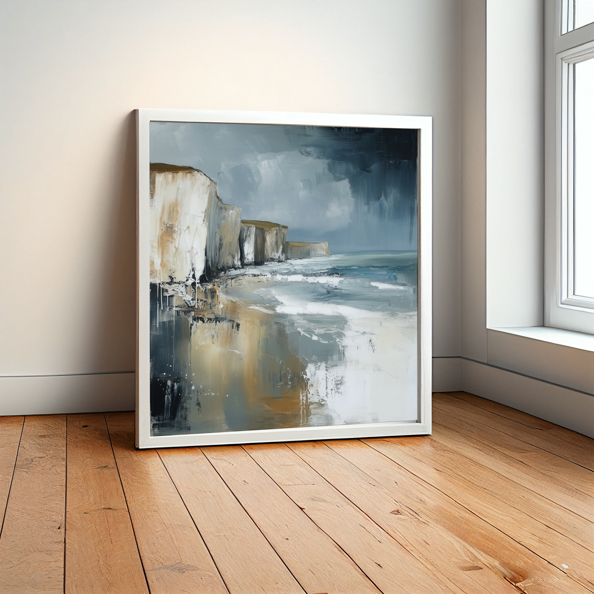 Birling Gap Impressionist Blue Earth Tones Living Room Wall Art | Coastal Home Decor -