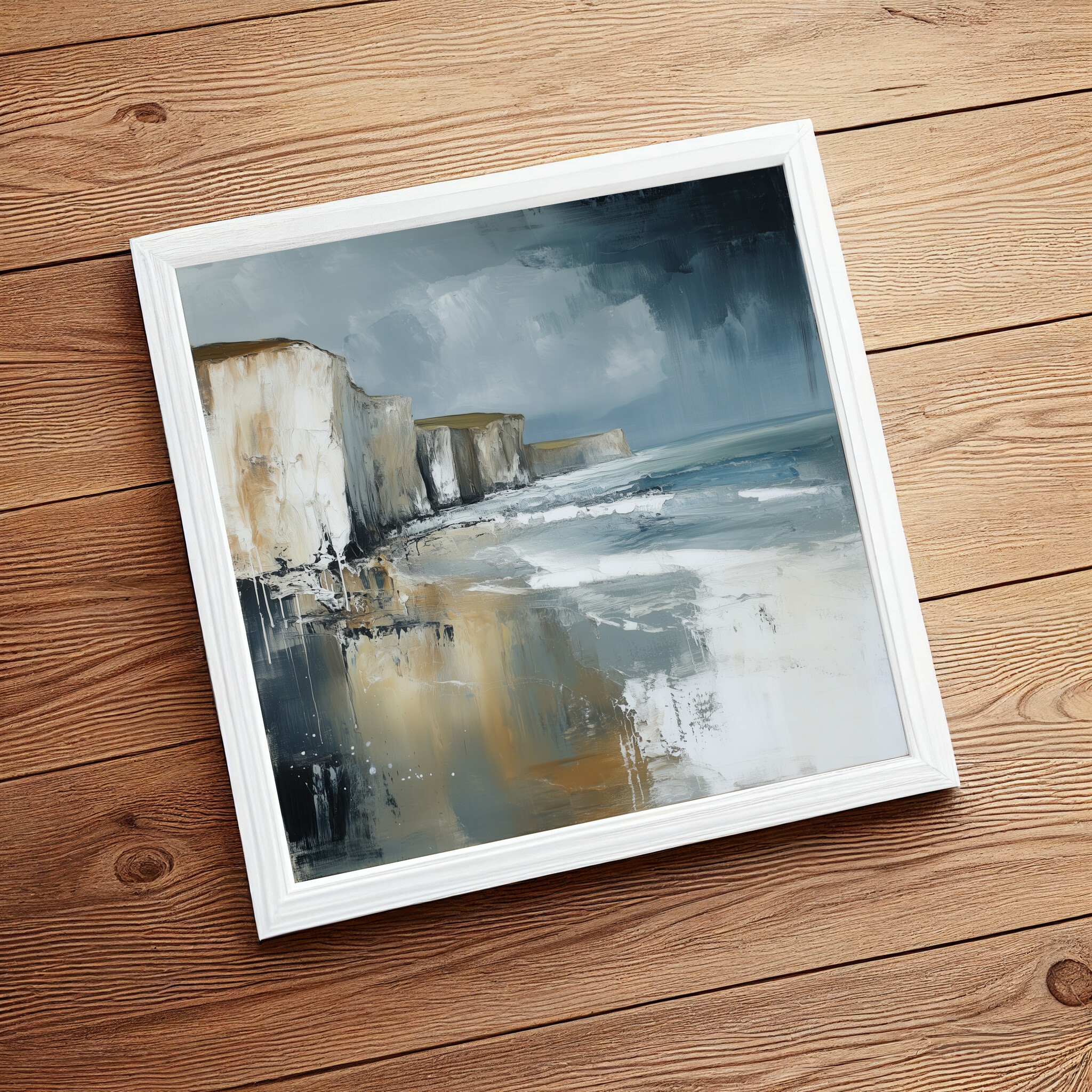 Birling Gap Impressionist Blue Earth Tones Living Room Wall Art | Coastal Home Decor -