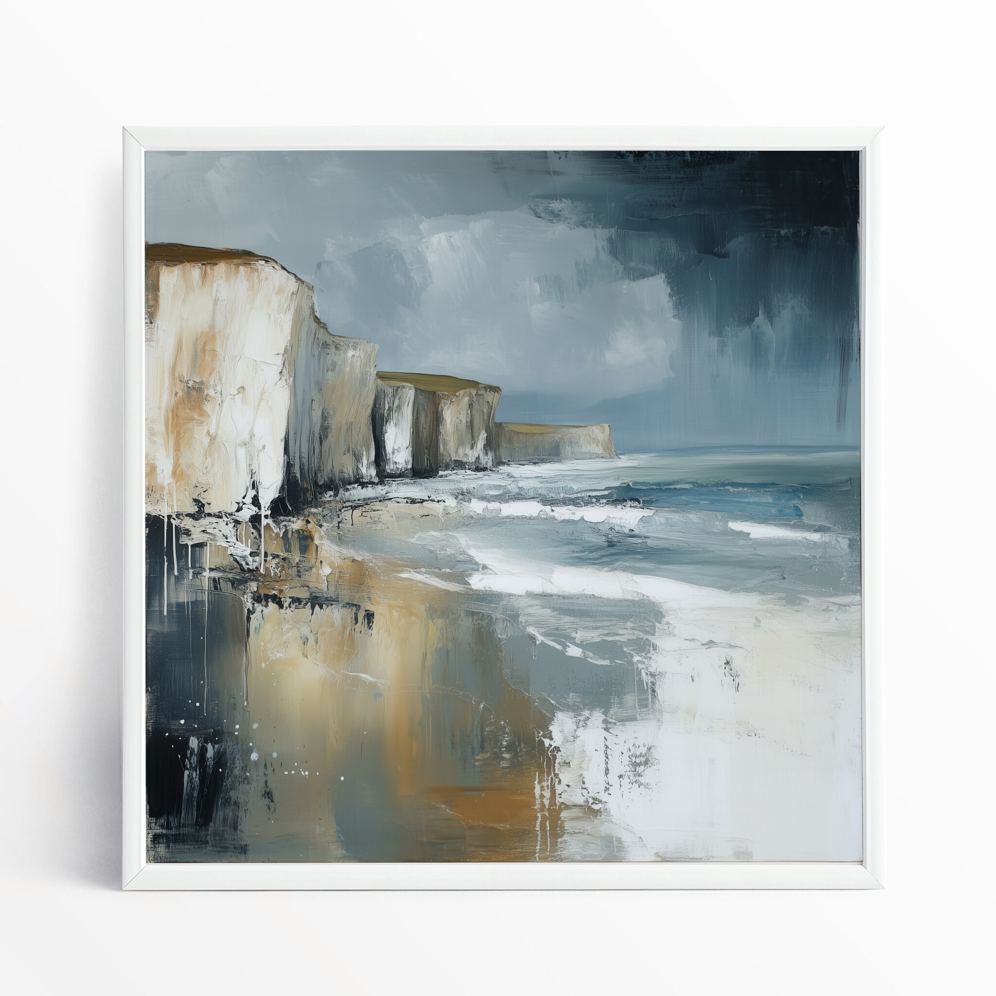 Birling Gap Impressionist Blue Earth Tones Living Room Wall Art | Coastal Home Decor - WFP