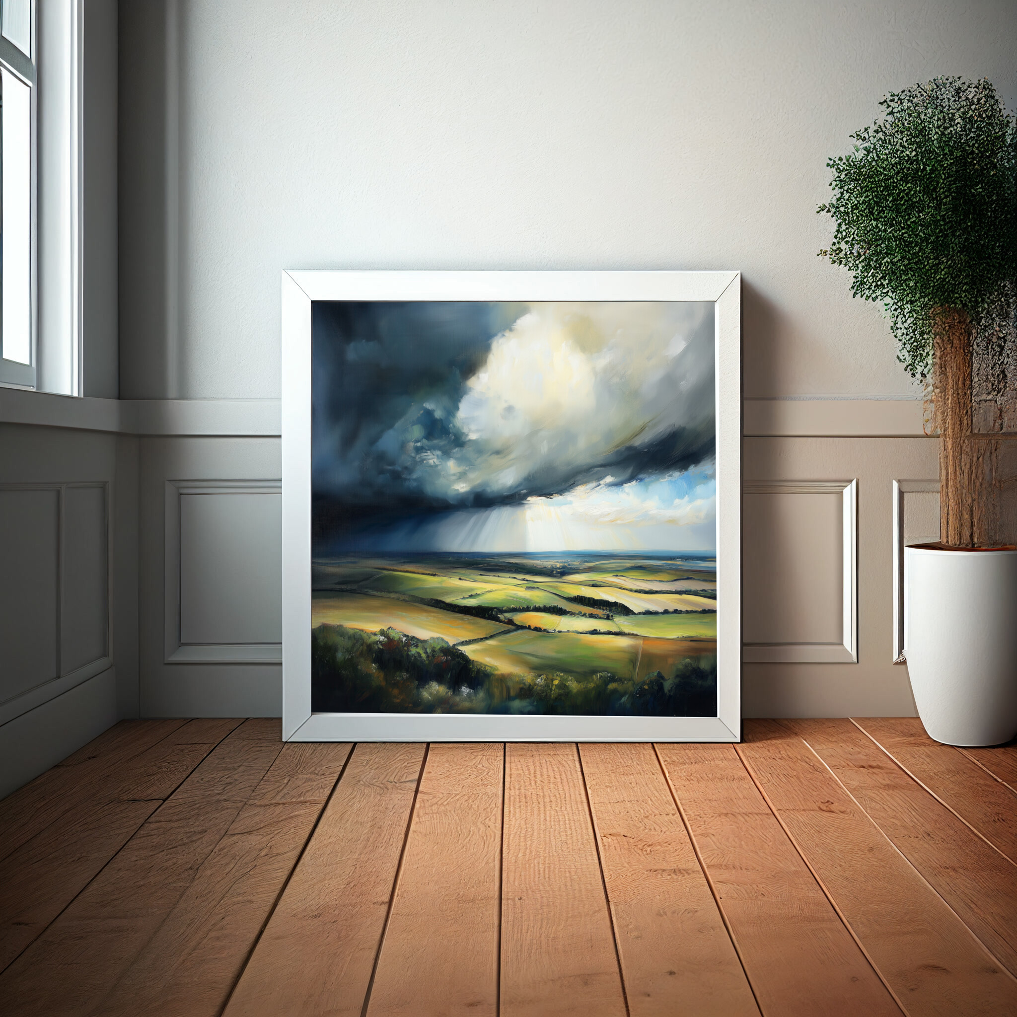 Southdowns Impressionist Landscape Blue Tones Wall Art | Perfect Living Room Decor -