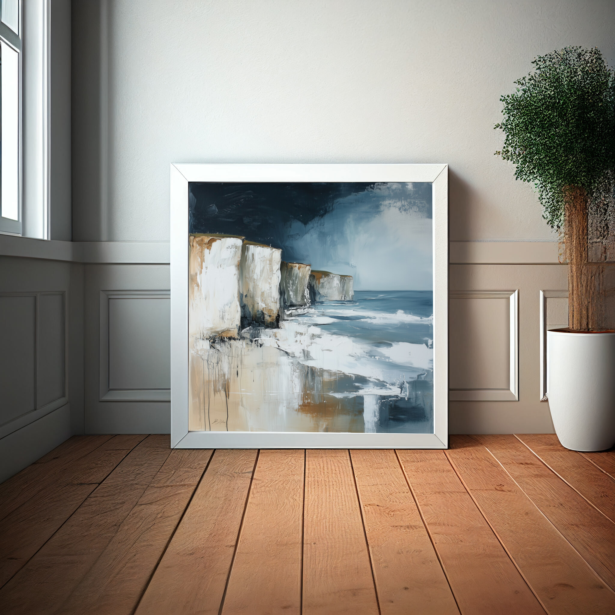 Birling Gap Impressionist Blue Landscape Living Room Art | Coastal Home Decor -