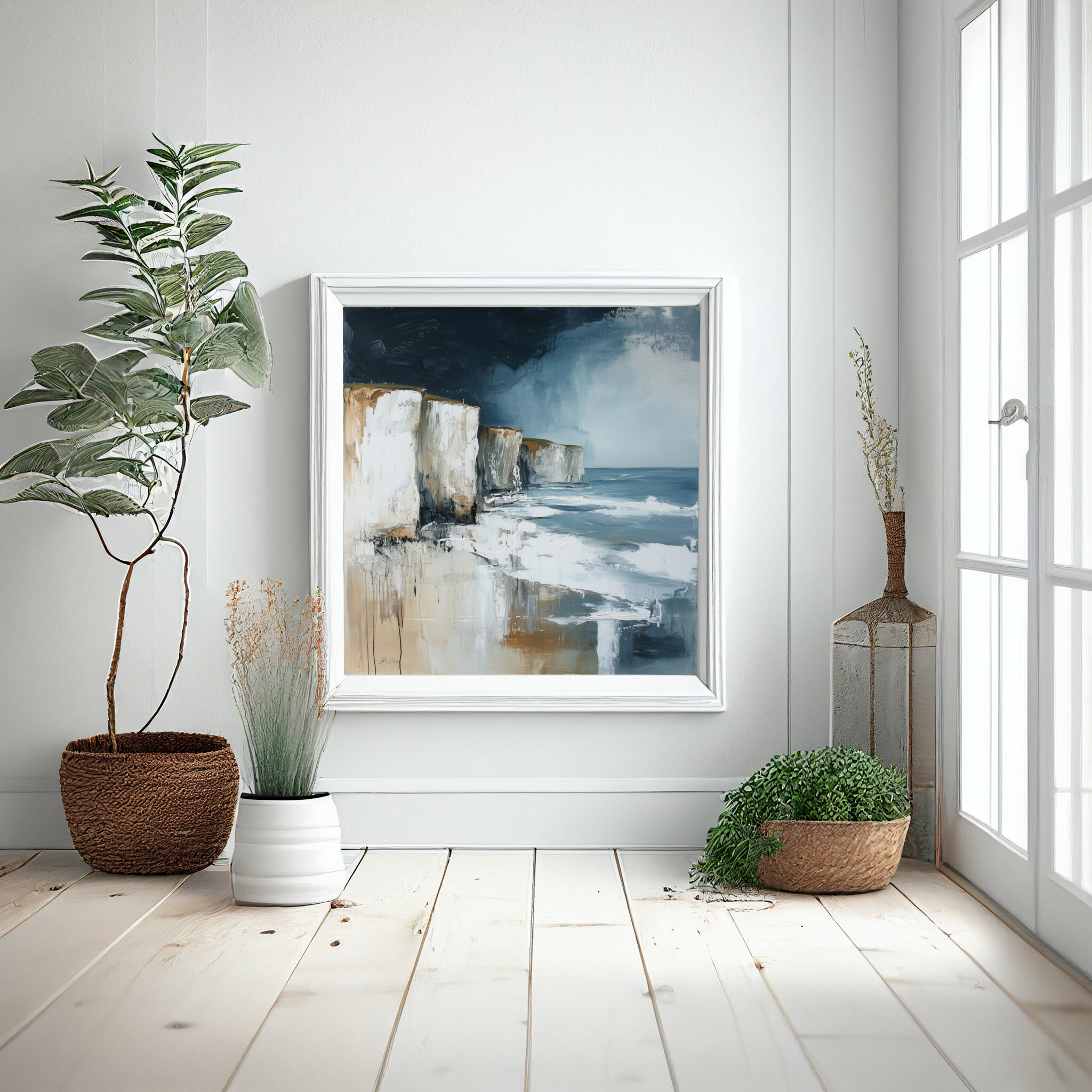 Birling Gap Impressionist Blue Landscape Living Room Art | Coastal Home Decor -