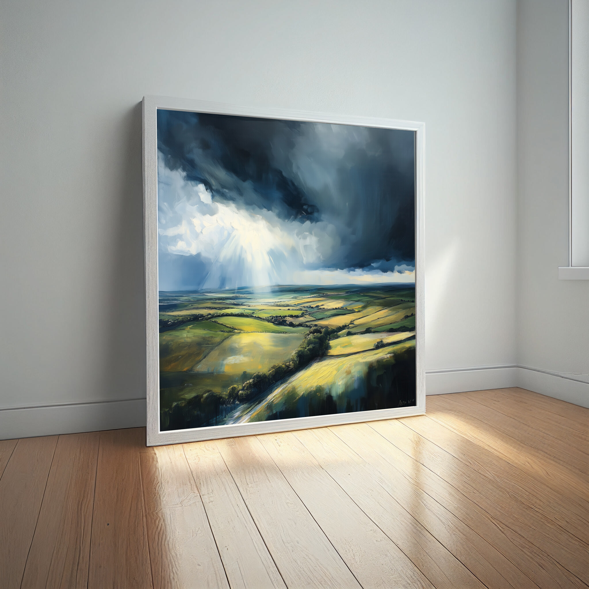 Southdowns Stormy Landscape Impressionist Green Tones Wall Art | Living Room Decor -