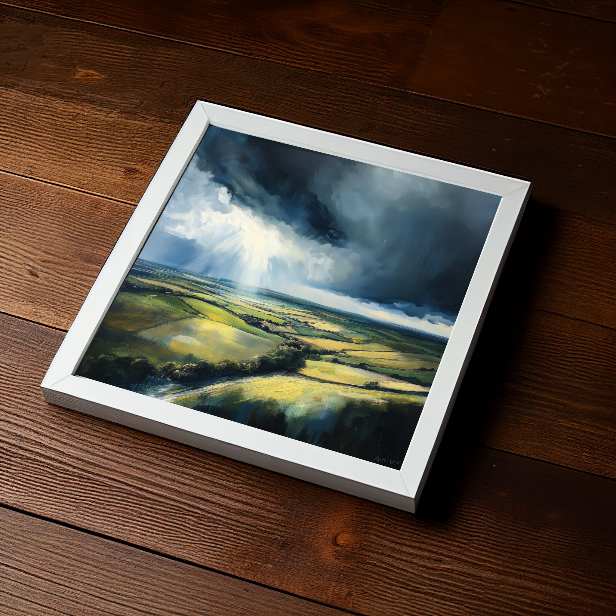 Southdowns Stormy Landscape Impressionist Green Tones Wall Art | Living Room Decor -