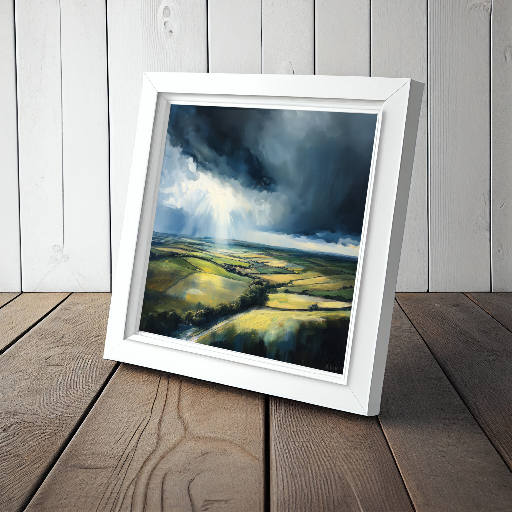 Southdowns Stormy Landscape Impressionist Green Tones Wall Art | Living Room Decor -