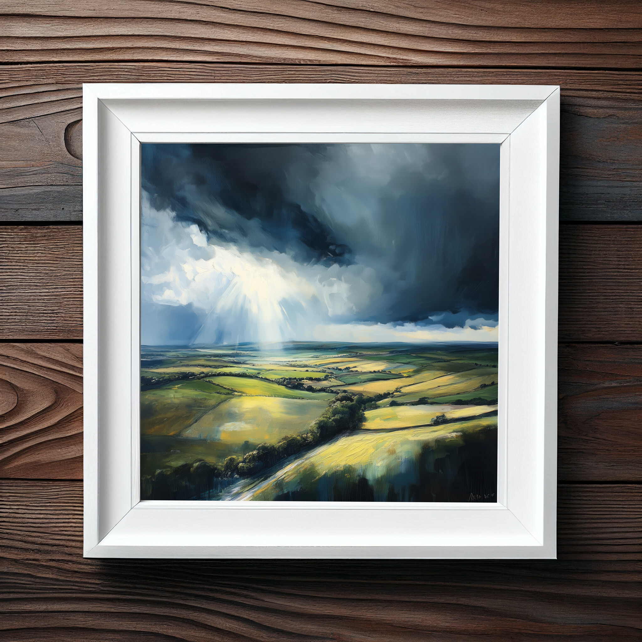 Southdowns Stormy Landscape Impressionist Green Tones Wall Art | Living Room Decor -