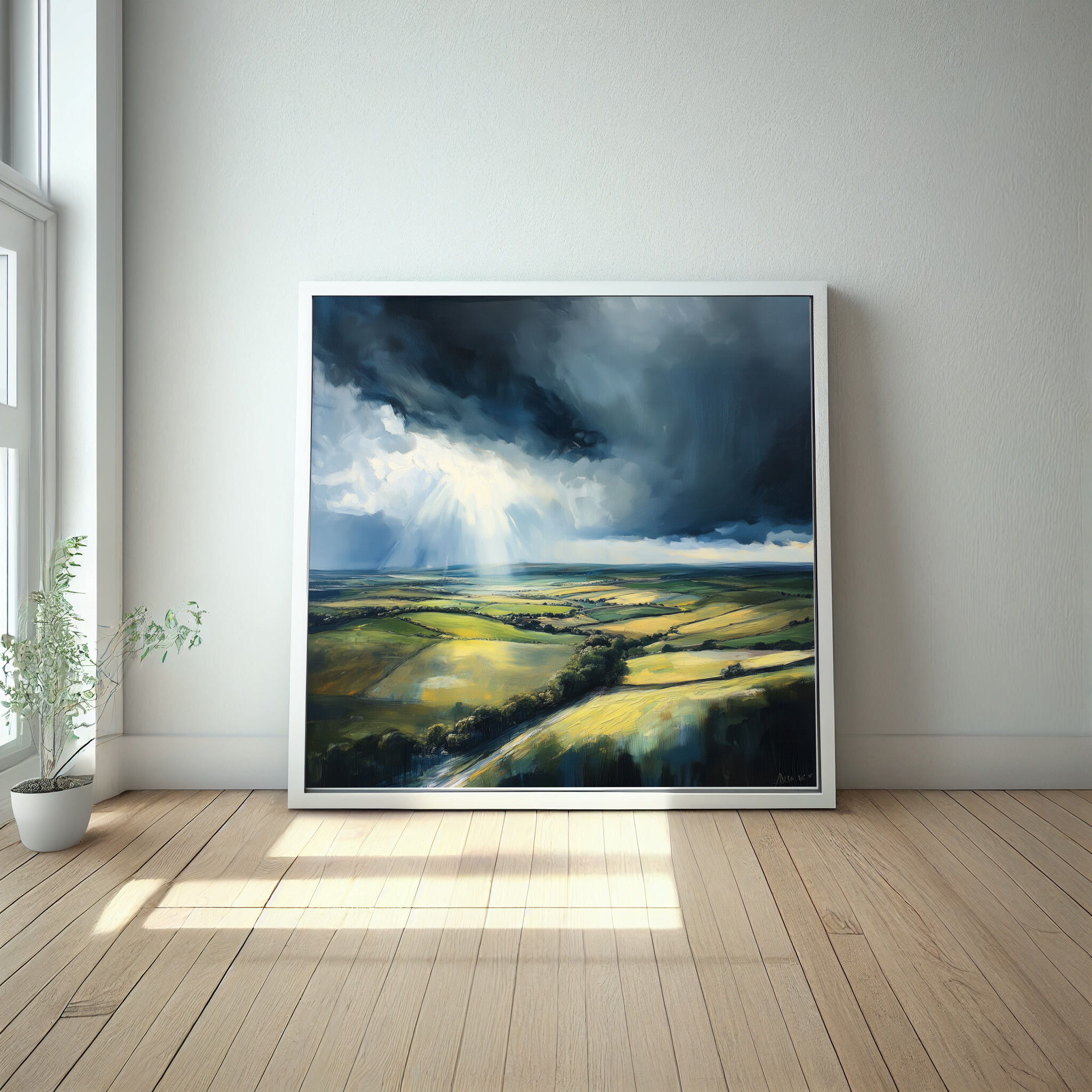 Southdowns Stormy Landscape Impressionist Green Tones Wall Art | Living Room Decor -