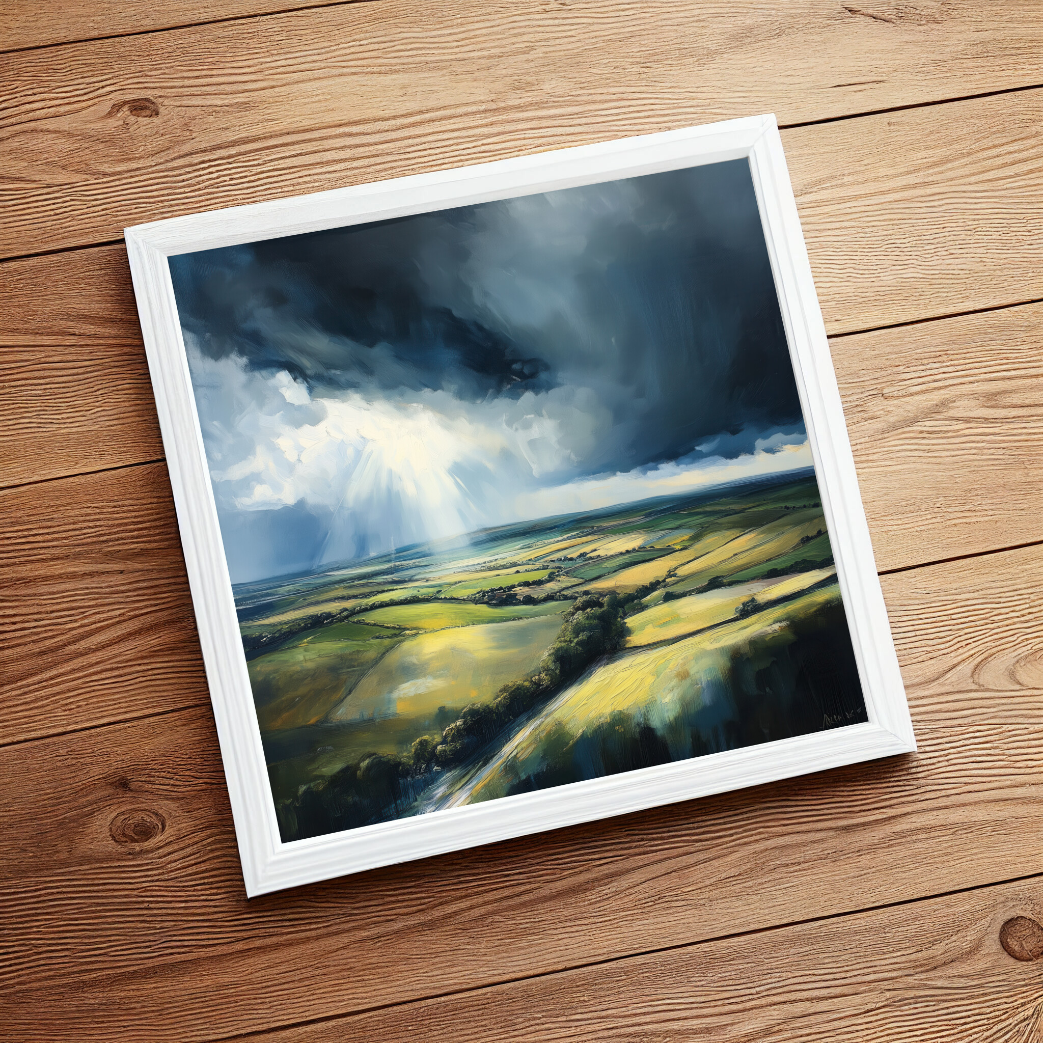 Southdowns Stormy Landscape Impressionist Green Tones Wall Art | Living Room Decor -