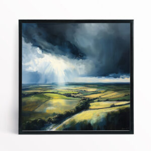 Southdowns Stormy Landscape Impressionist Green Tones Wall Art | Living Room Decor - BFP
