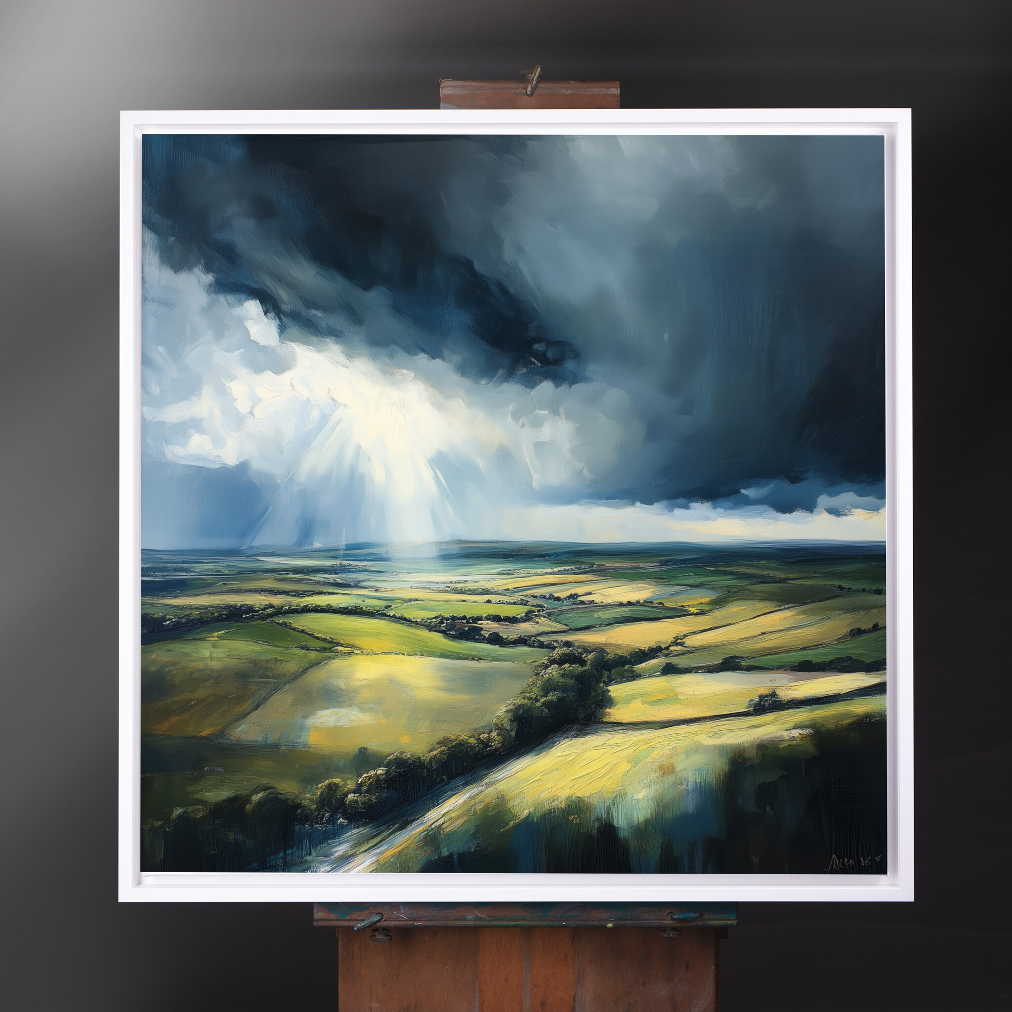 Southdowns Stormy Landscape Impressionist Green Tones Wall Art | Living Room Decor - CWF