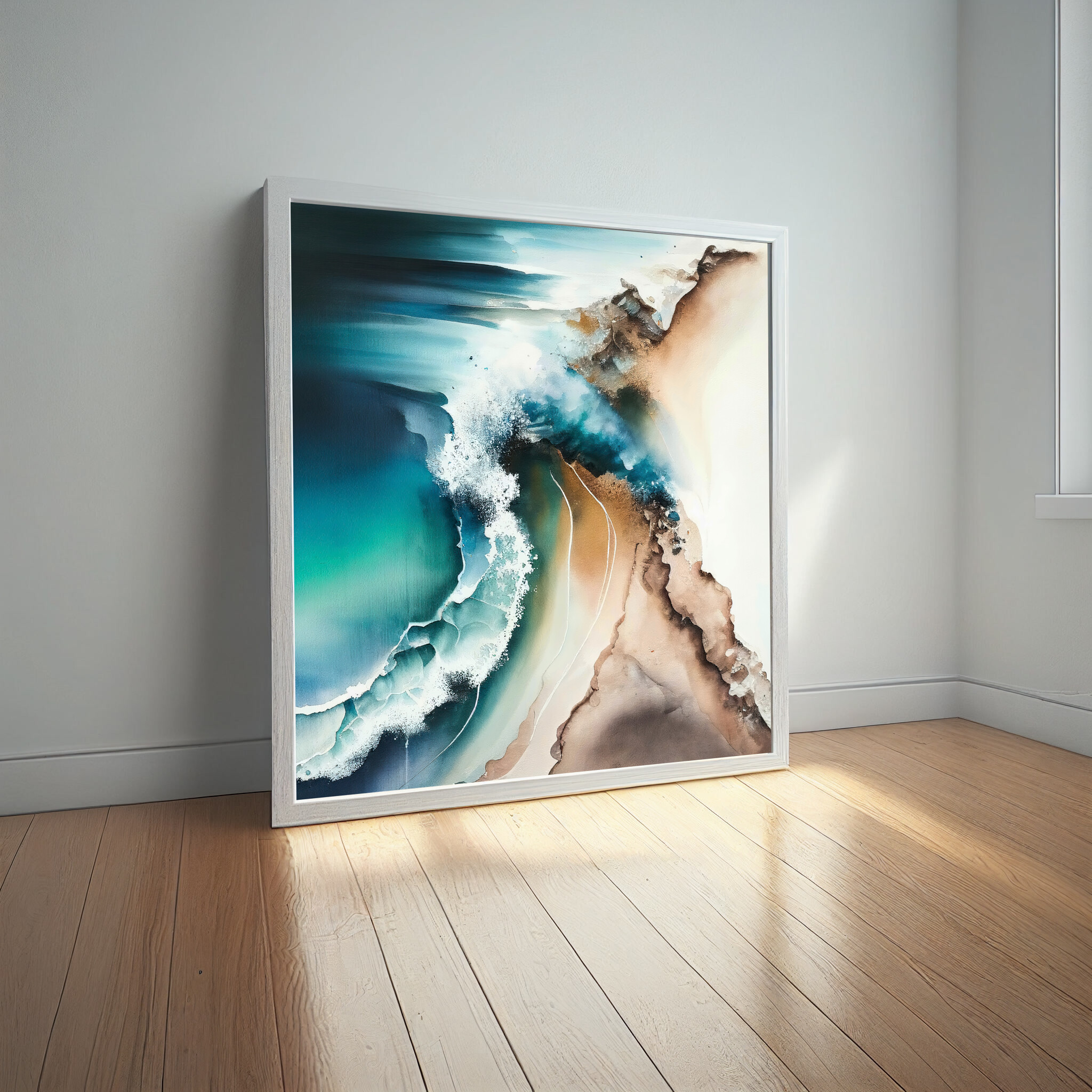 Cornwall Abstract Blue Ocean Living Room Wall Art | Coastal Canvas Print -