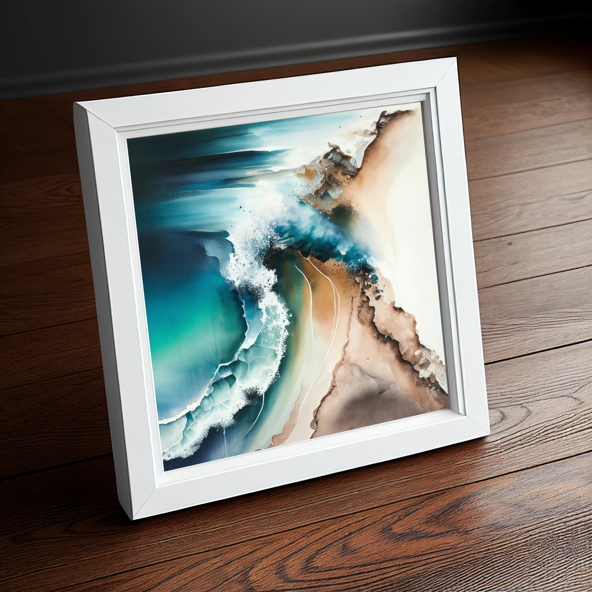 Cornwall Abstract Blue Ocean Living Room Wall Art | Coastal Canvas Print -
