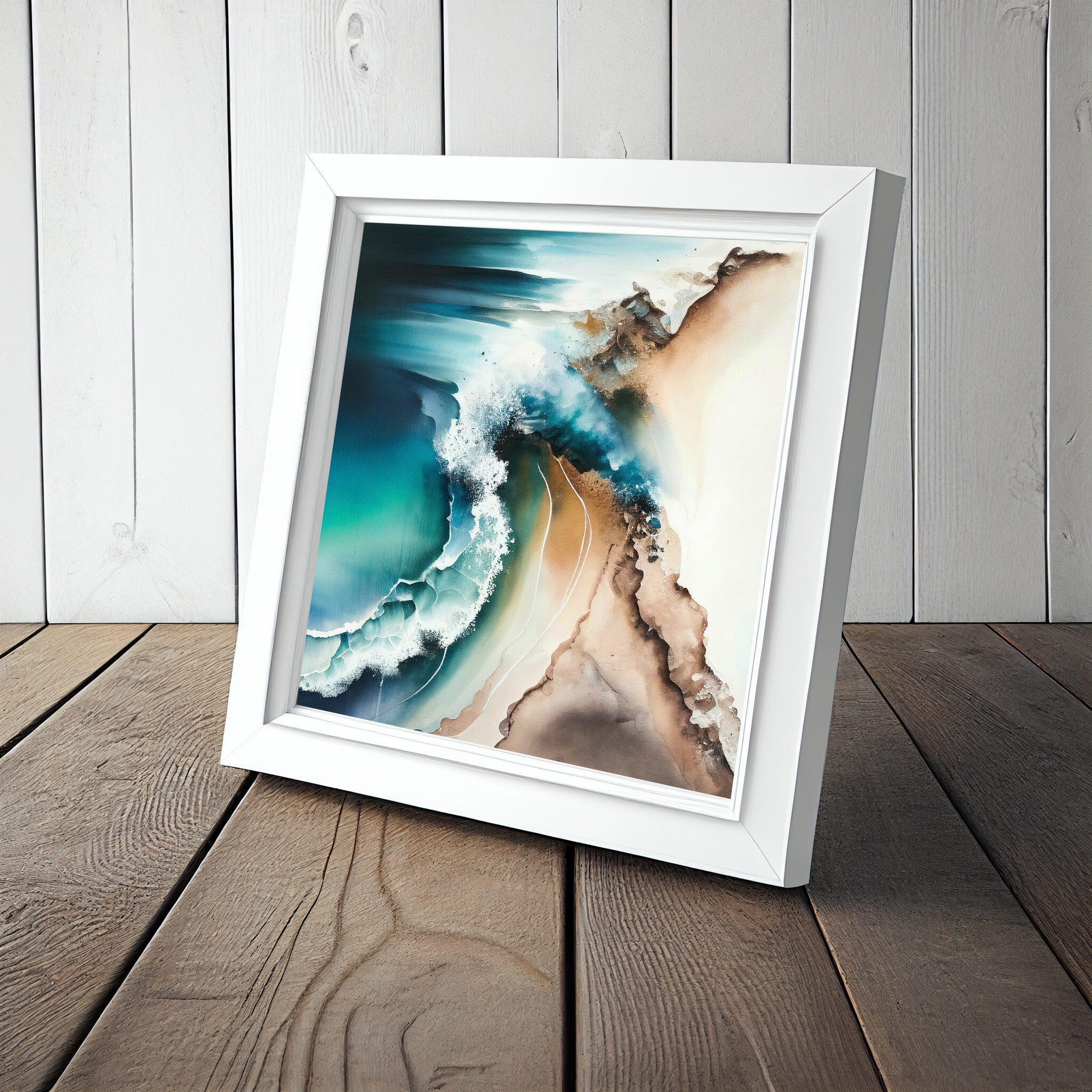 Cornwall Abstract Blue Ocean Living Room Wall Art | Coastal Canvas Print -