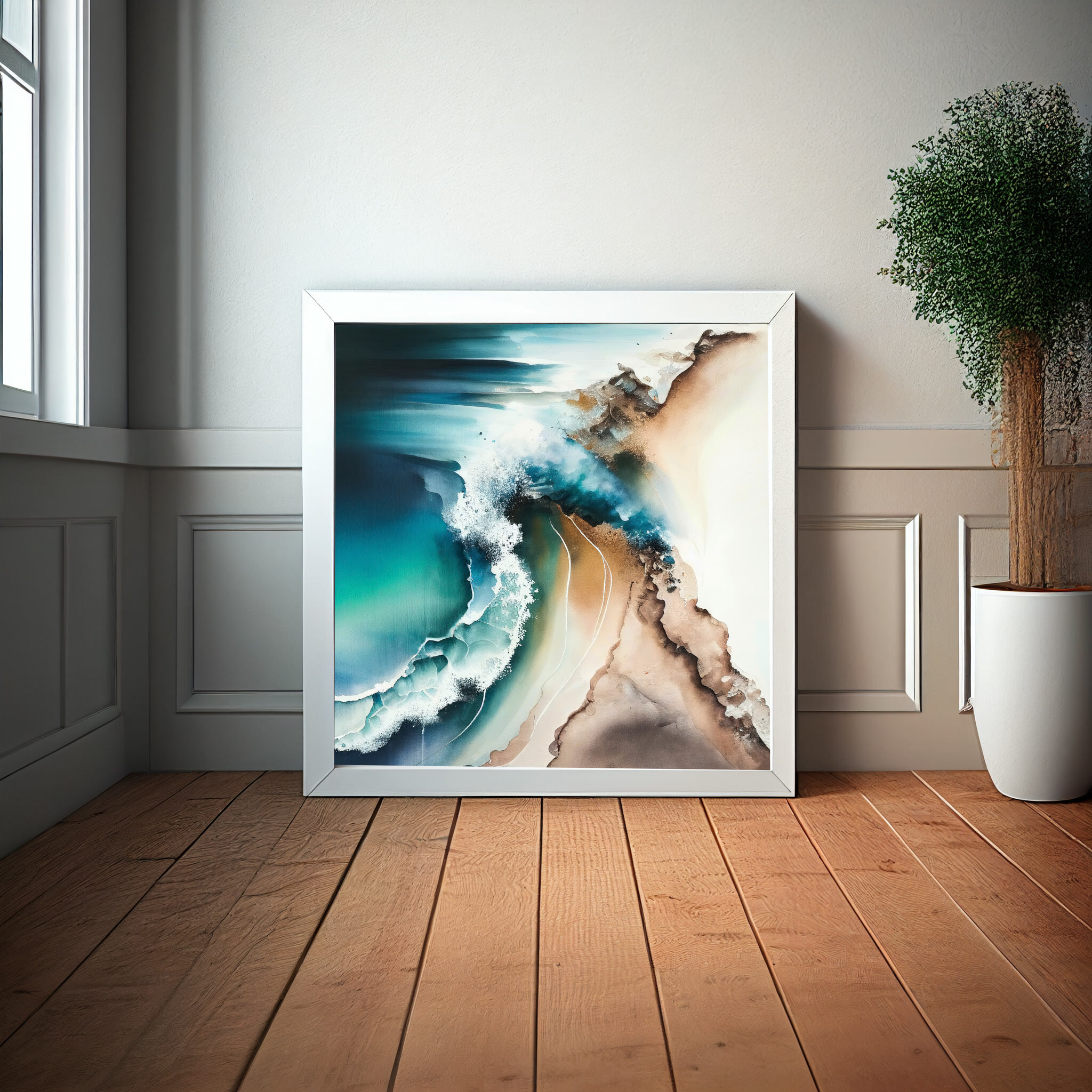 Cornwall Abstract Blue Ocean Living Room Wall Art | Coastal Canvas Print -