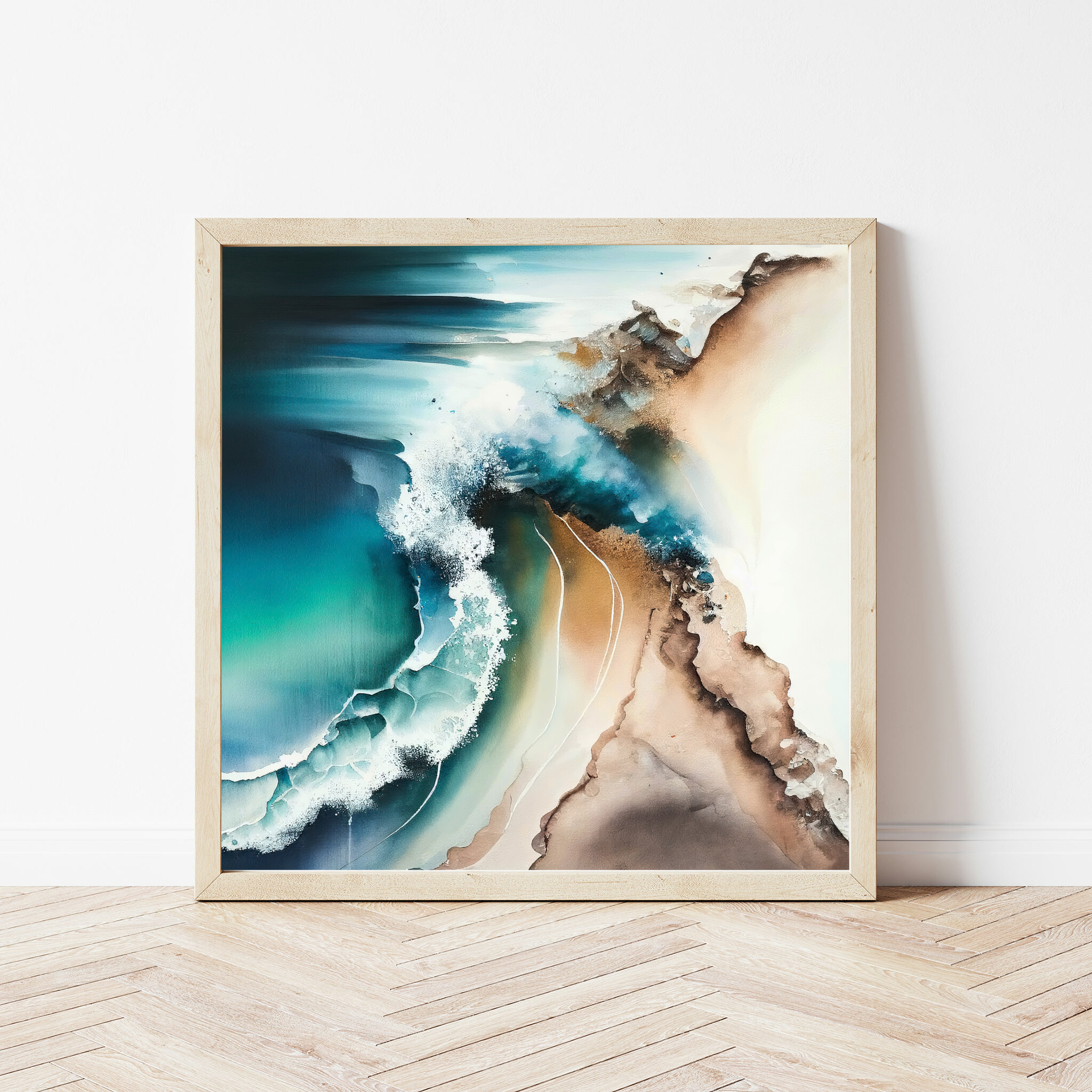 Cornwall Abstract Blue Ocean Living Room Wall Art | Coastal Canvas Print -