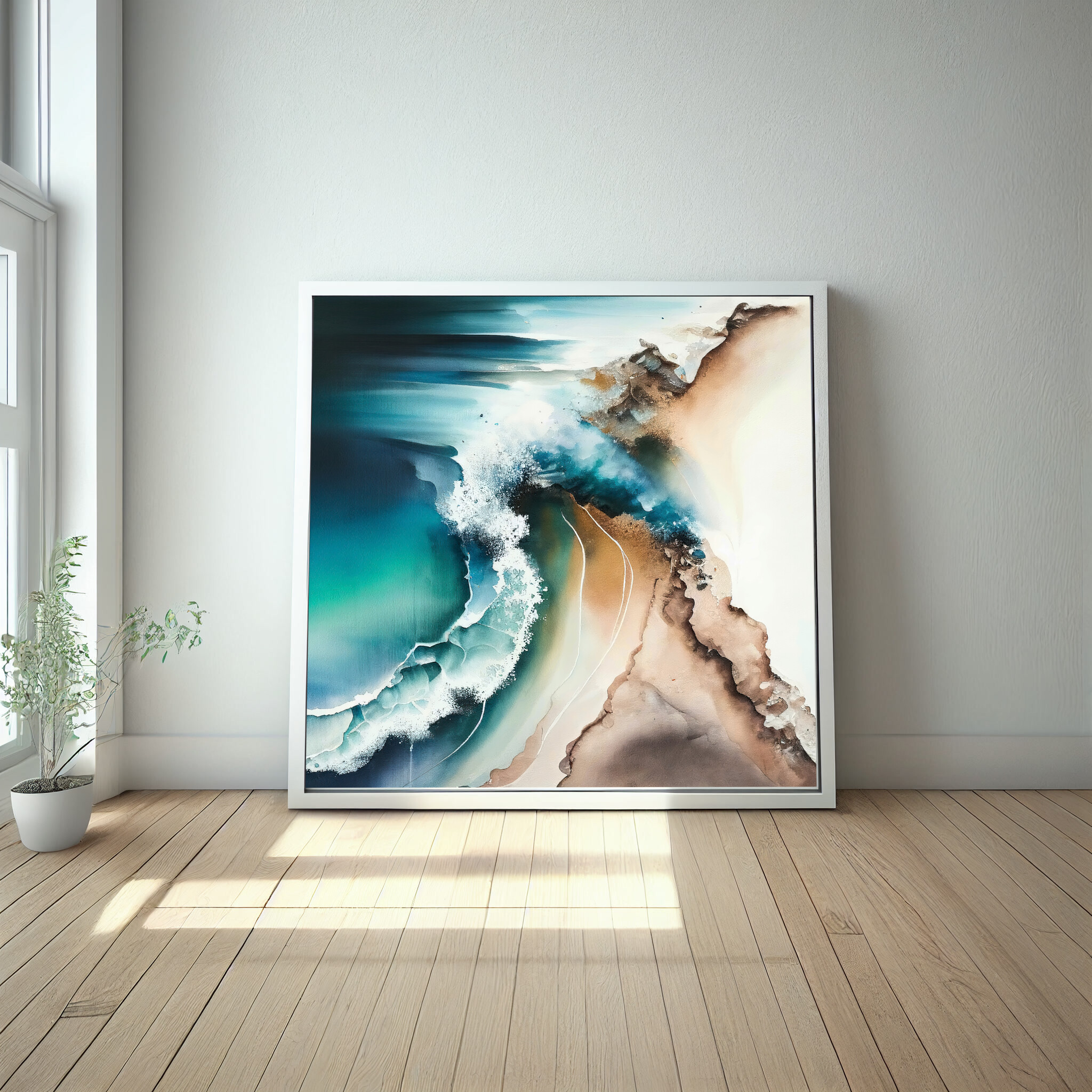 Cornwall Abstract Blue Ocean Living Room Wall Art | Coastal Canvas Print -