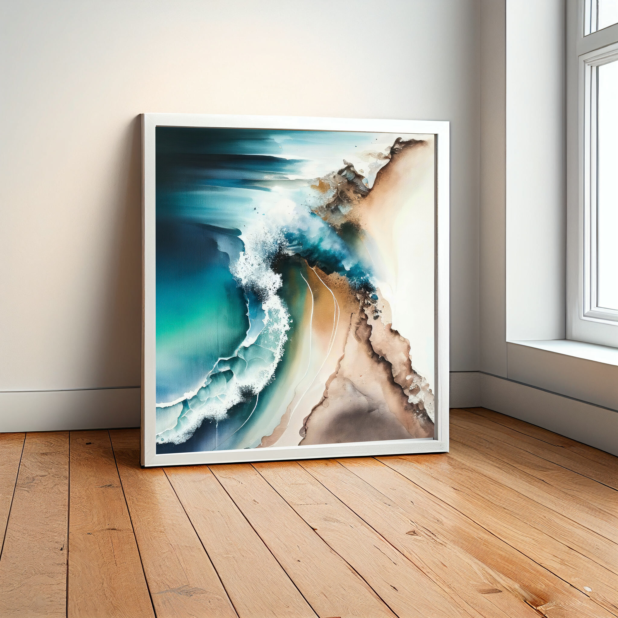 Cornwall Abstract Blue Ocean Living Room Wall Art | Coastal Canvas Print -