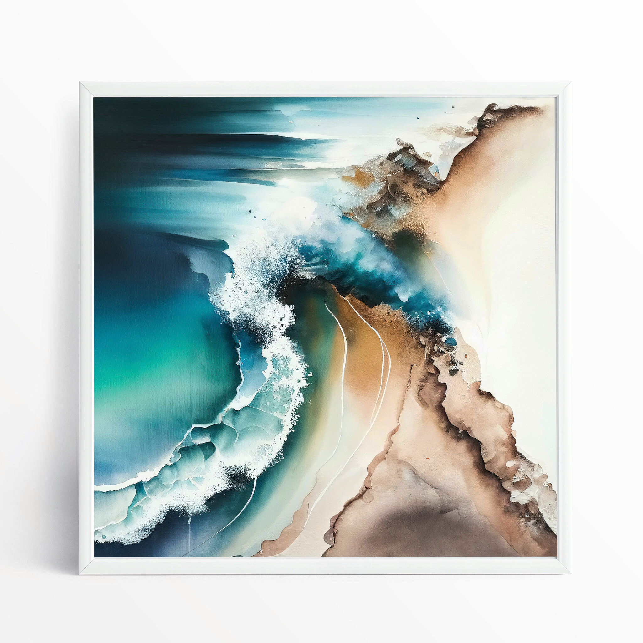 Cornwall Abstract Blue Ocean Living Room Wall Art | Coastal Canvas Print - WFP